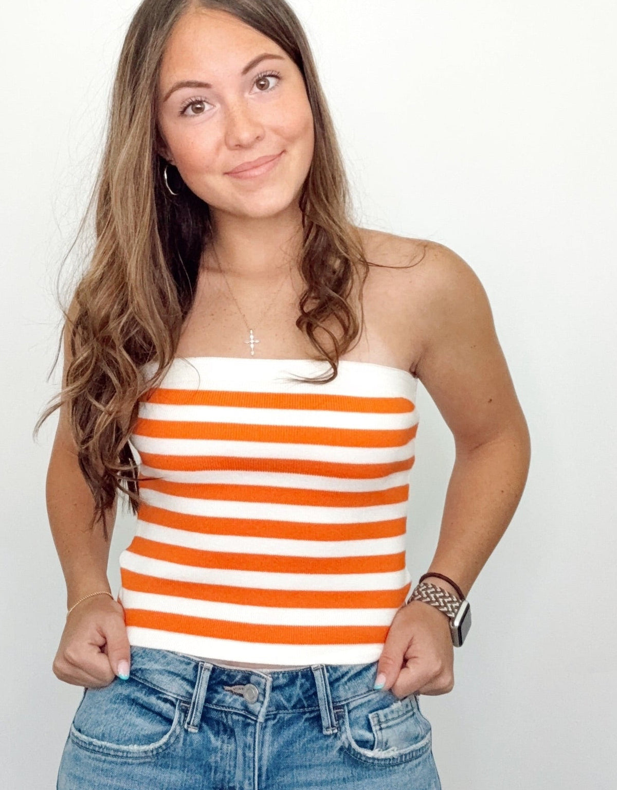 Avery Striped Tube Top Orange/Ivory