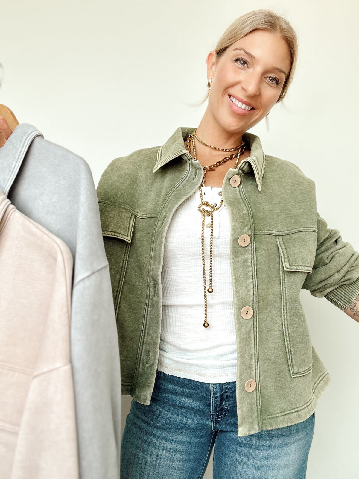 Sybil Fleece Cropped Shacket Lt. Olive