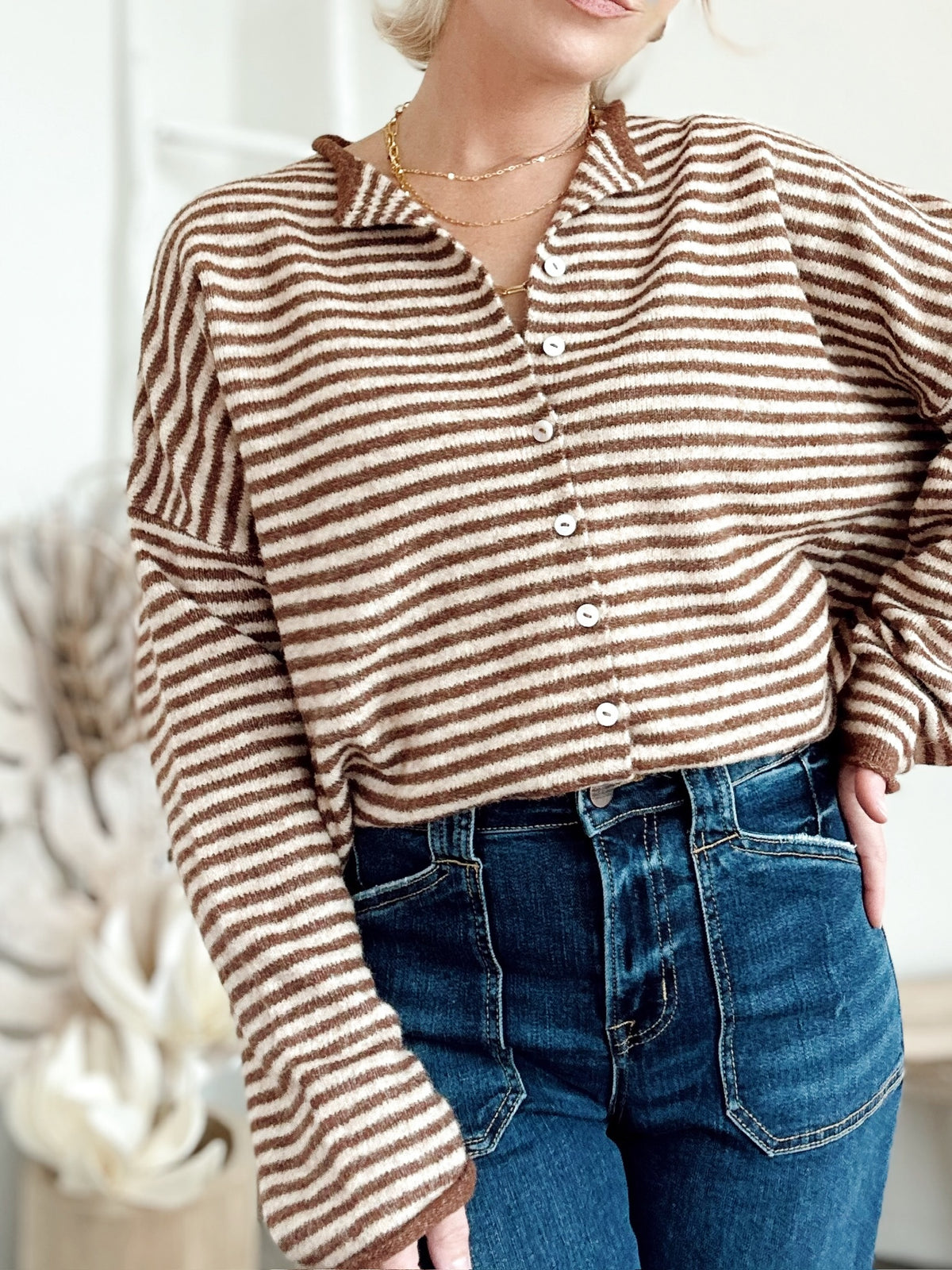 Piper Cardigan Mini Striped Brown