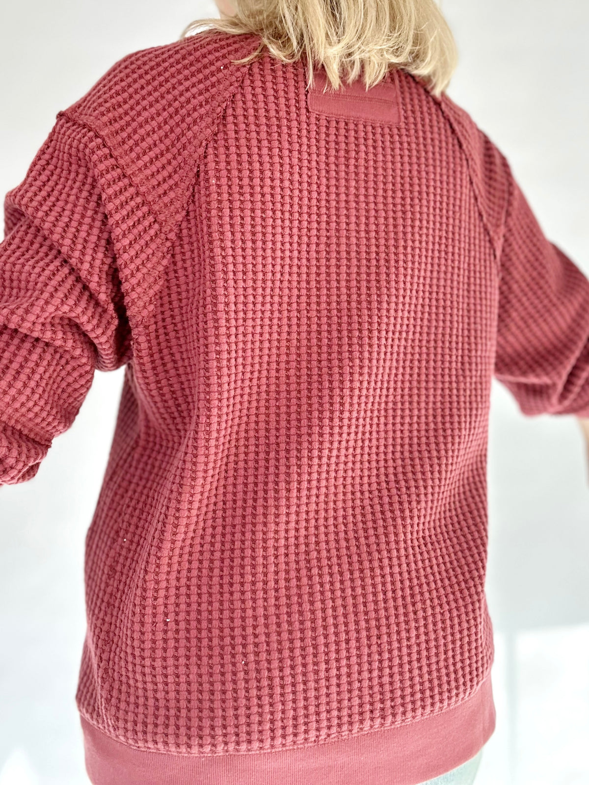 Tabitha Waffle Patch Detail Pullover Burgundy