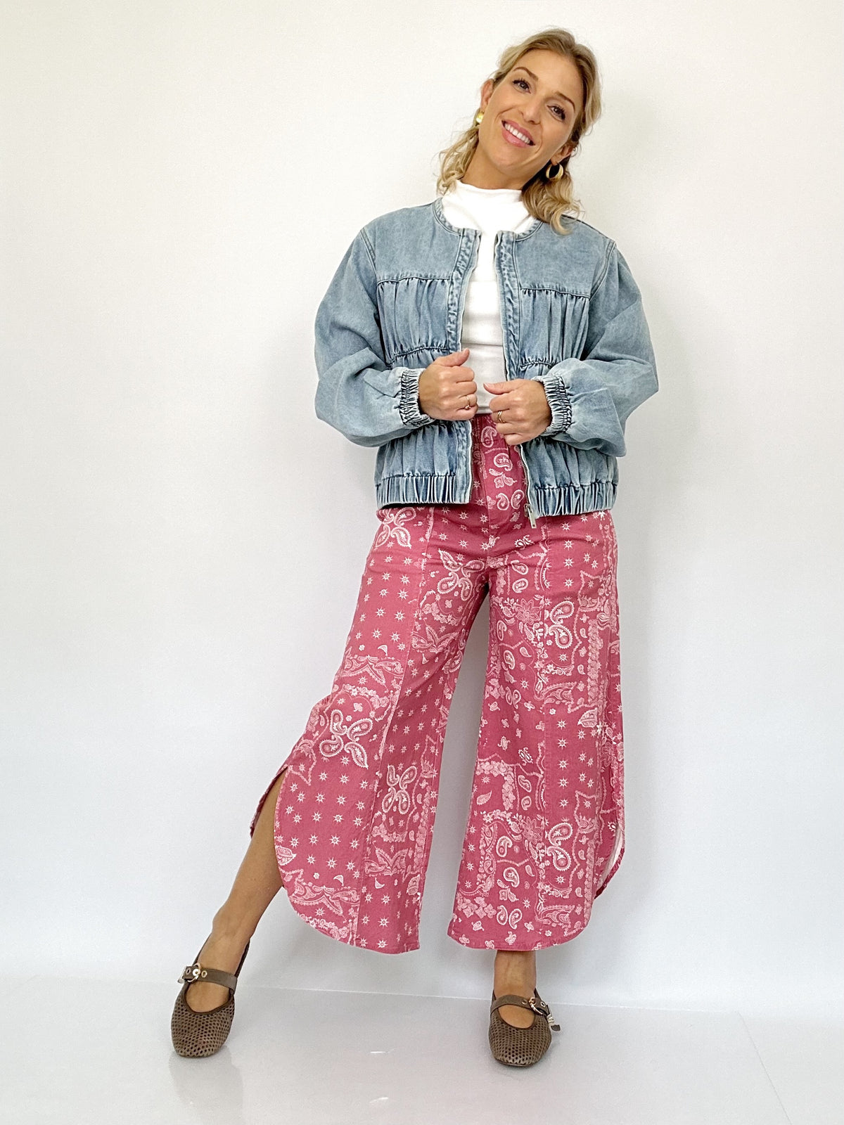 Nyla Tulip Washed Jeans Marsala Paisley