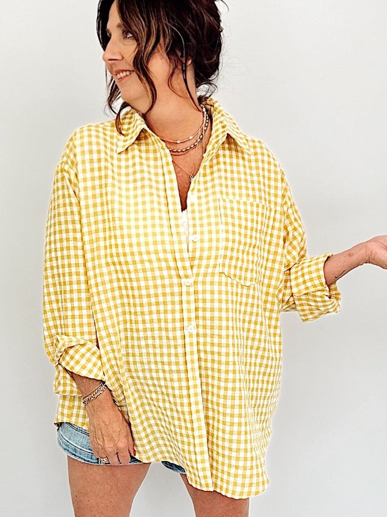 Bobbi Gingham Print Shirt Gold
