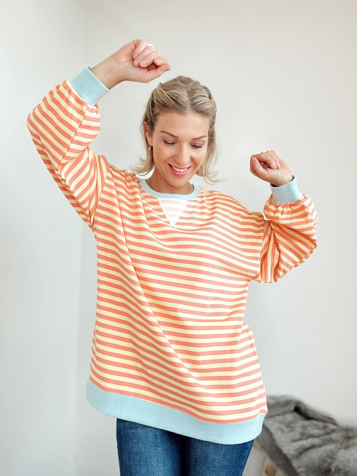 Kodi Striped Sweatshirt Coral/Yellow
