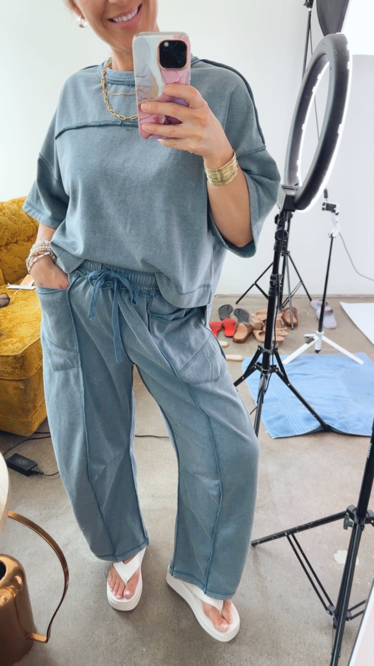 Tracy Barrel Pants &amp; Top Set Denim Blue