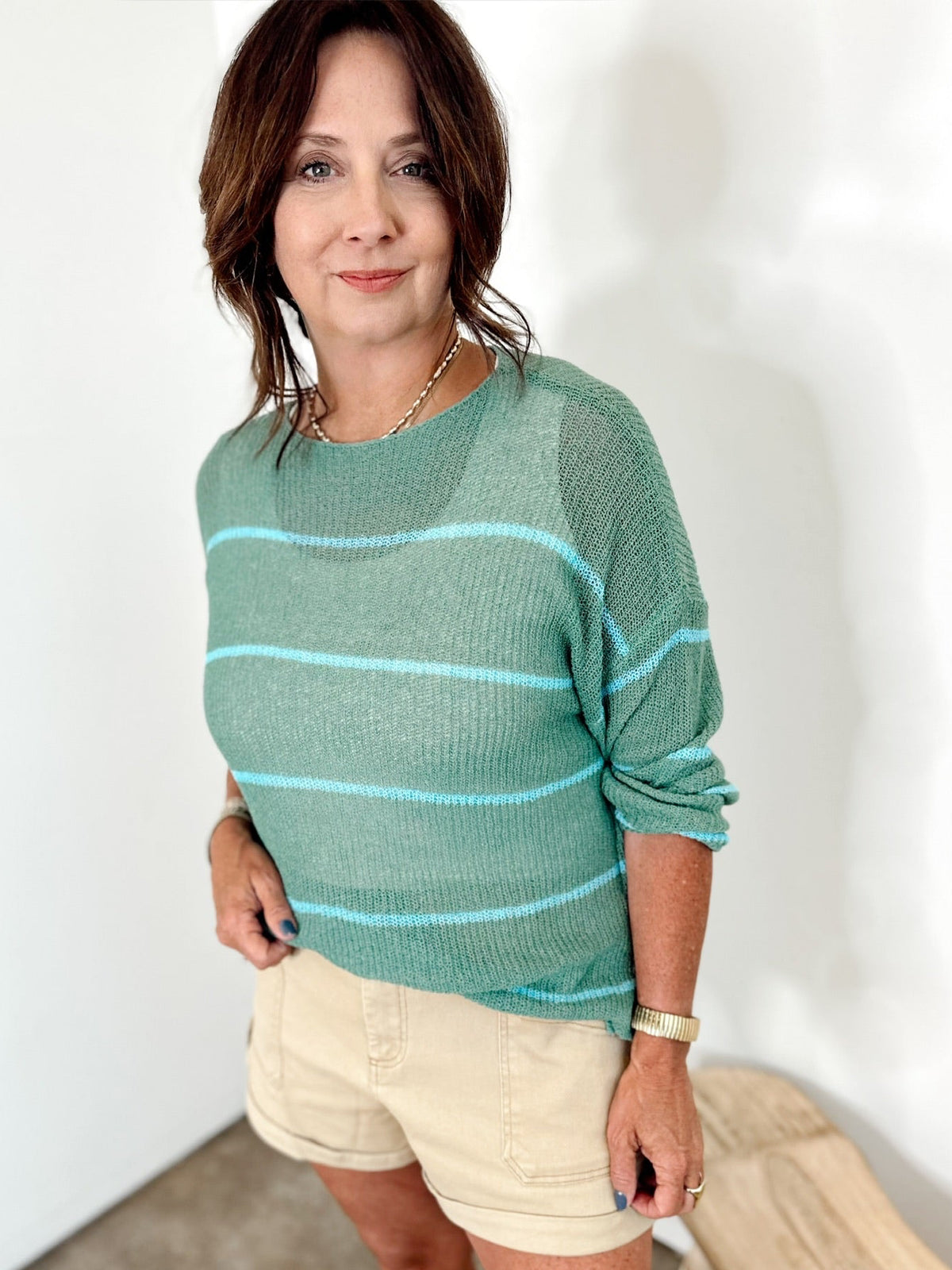 Gigi Striped Semi-Sheer Knit Sweater