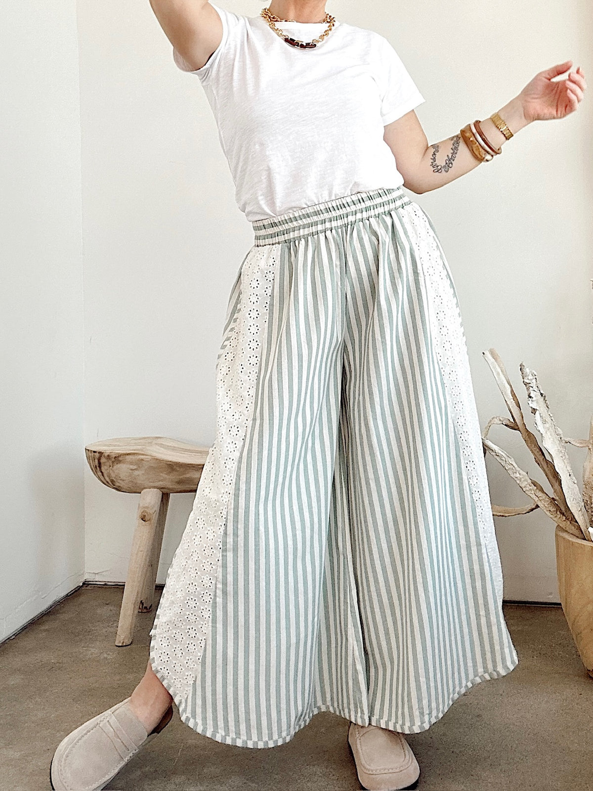 Becky Striped Wide Leg Pants Eucalyptus