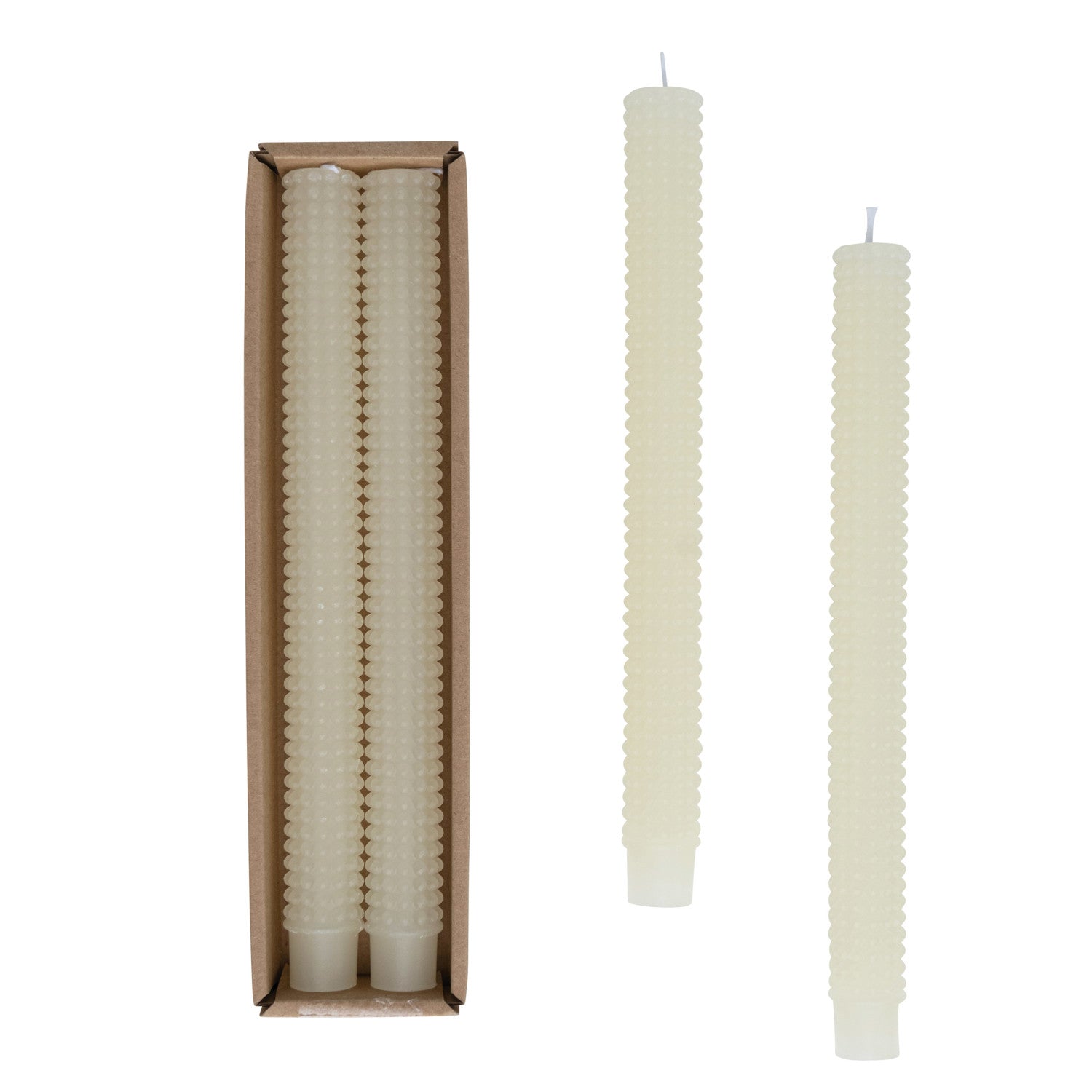 10"H Unscented Hobnail Taper Candles (2) Cream