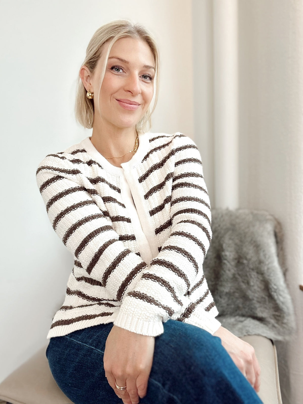 Tara Stripe Open Cardigan Brown