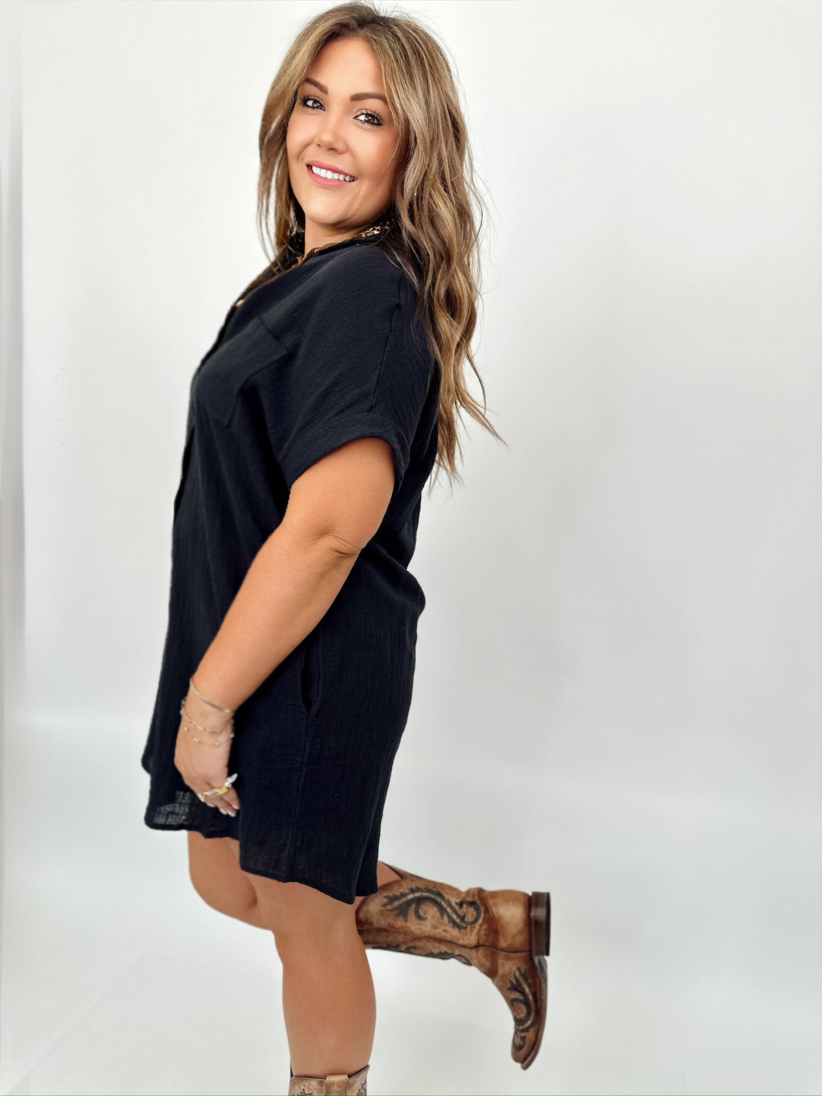 Penelope Button Up Shirt Mini Dress Black