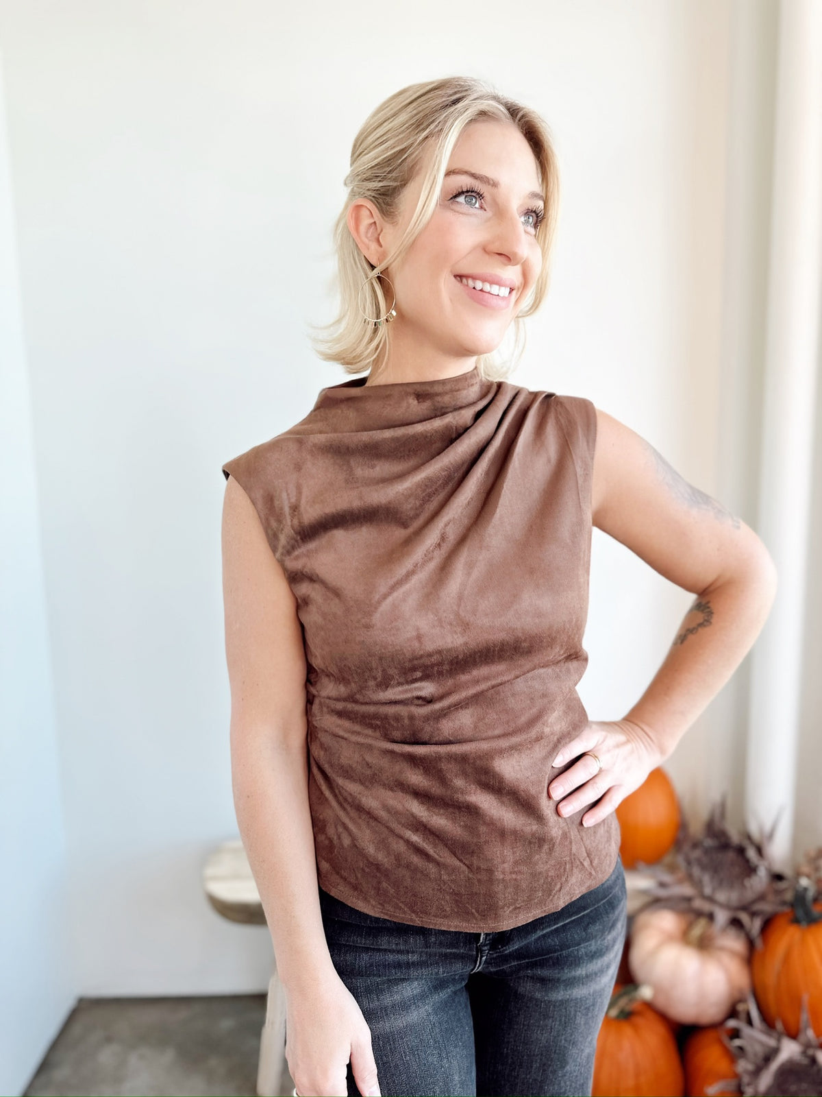 Cindi Suede Mock Neck Top