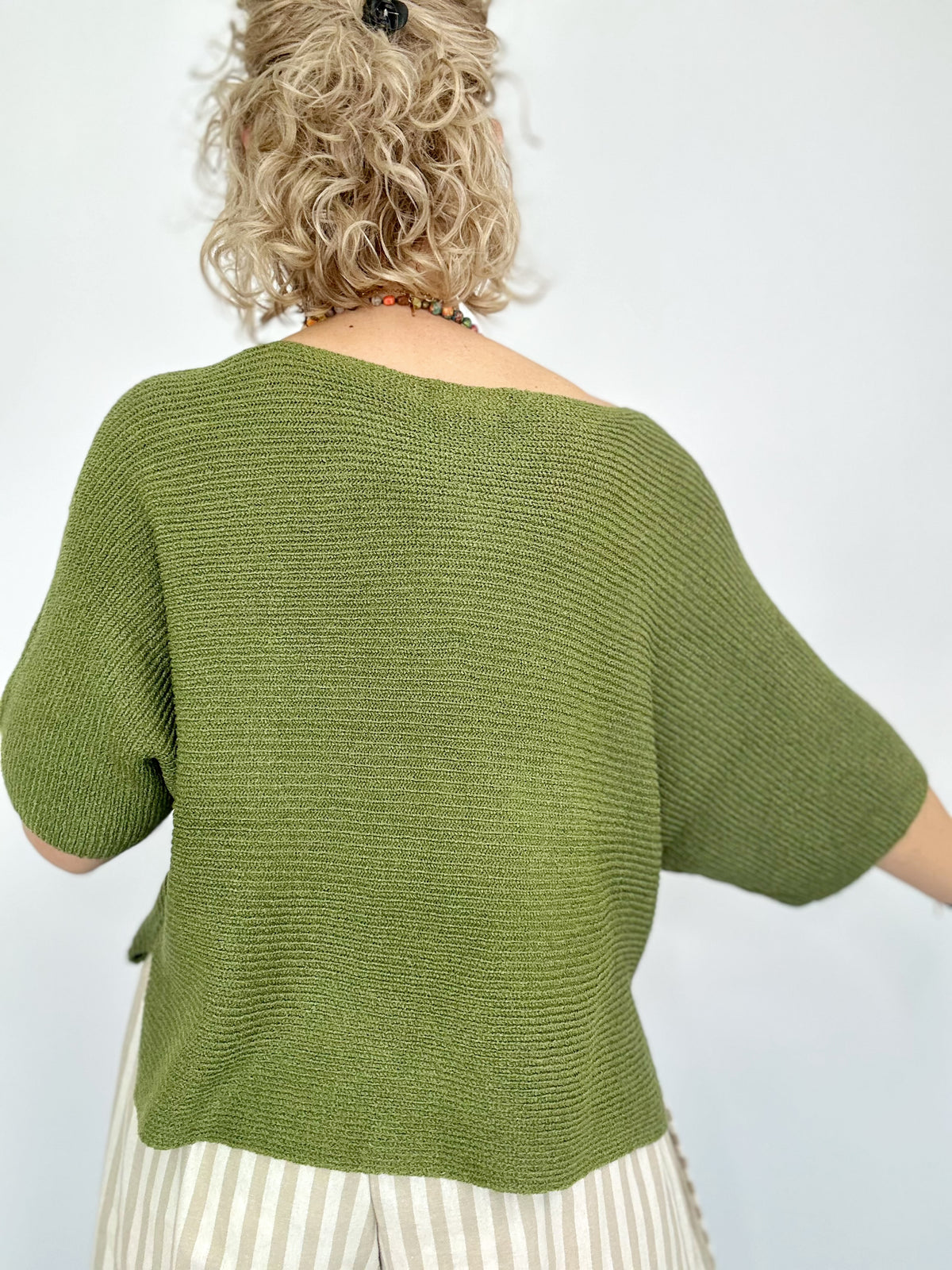 Kai Ribbed Dolman Sweater Top Fern Green