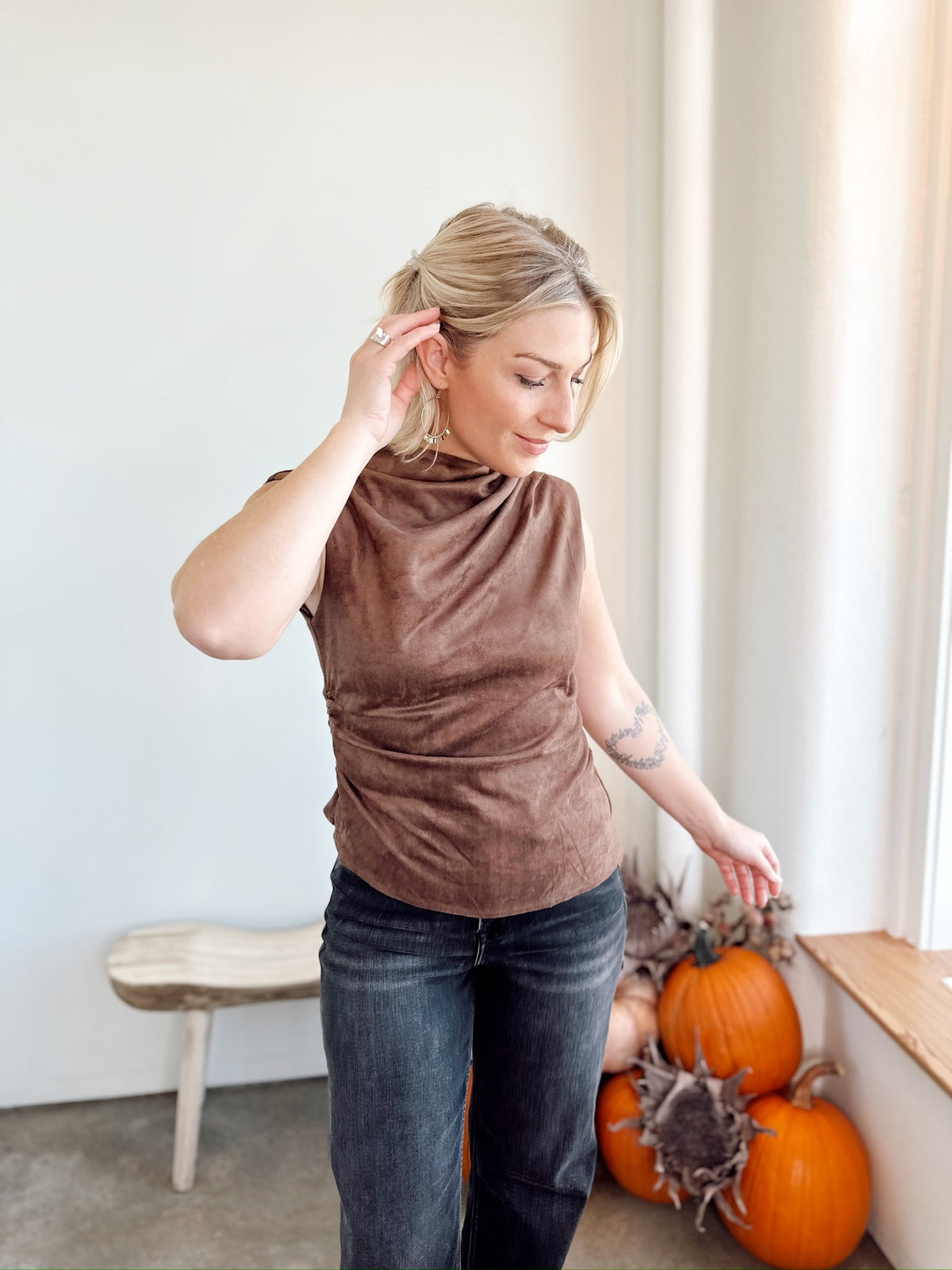 Cindi Suede Mock Neck Top