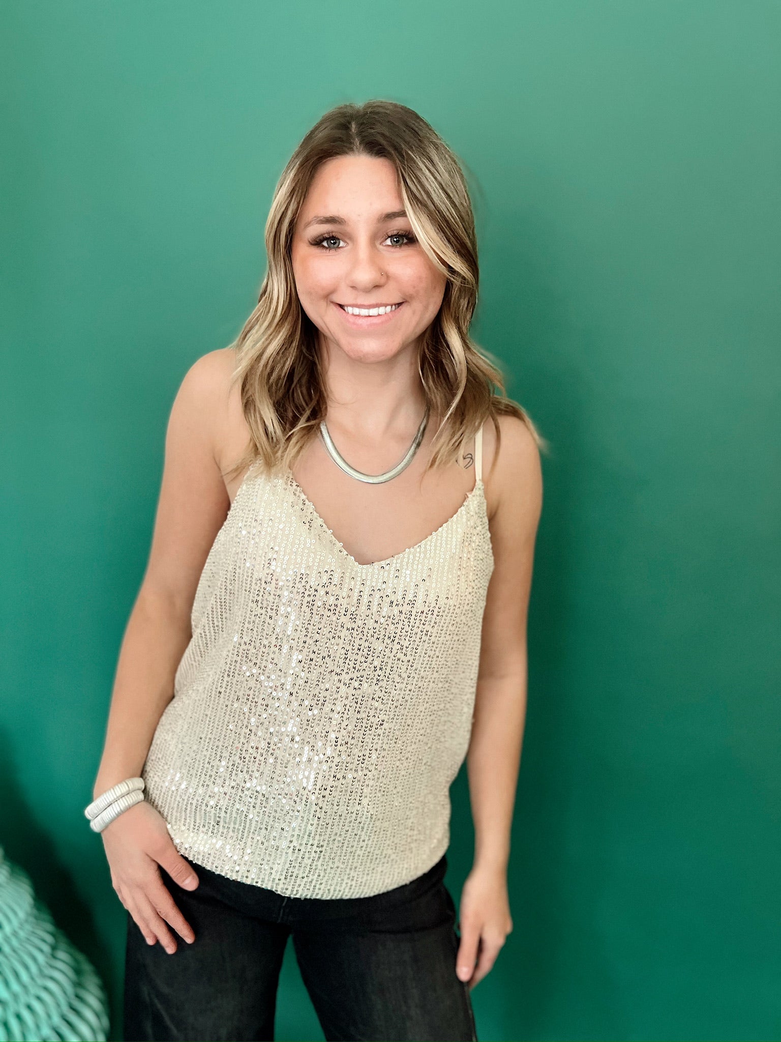 Sofia Sequin Tank Top Gold