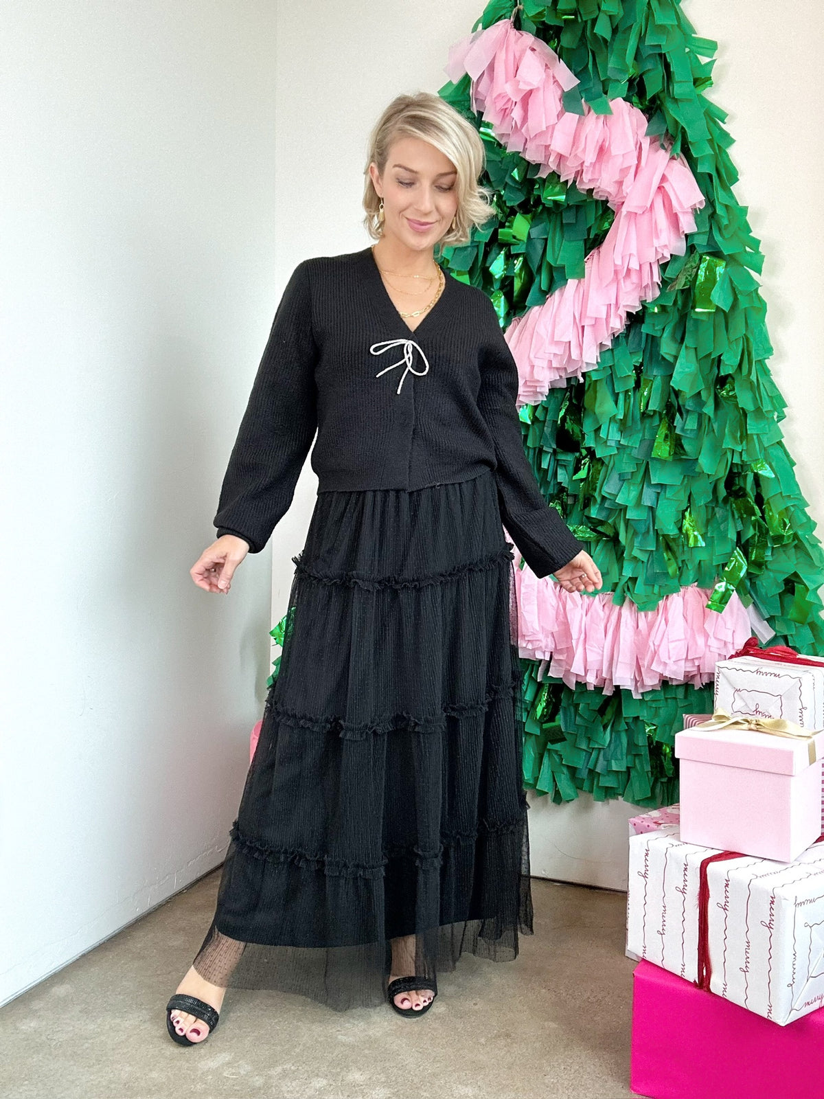 Ayla Sparkle Bow Cardigan Black