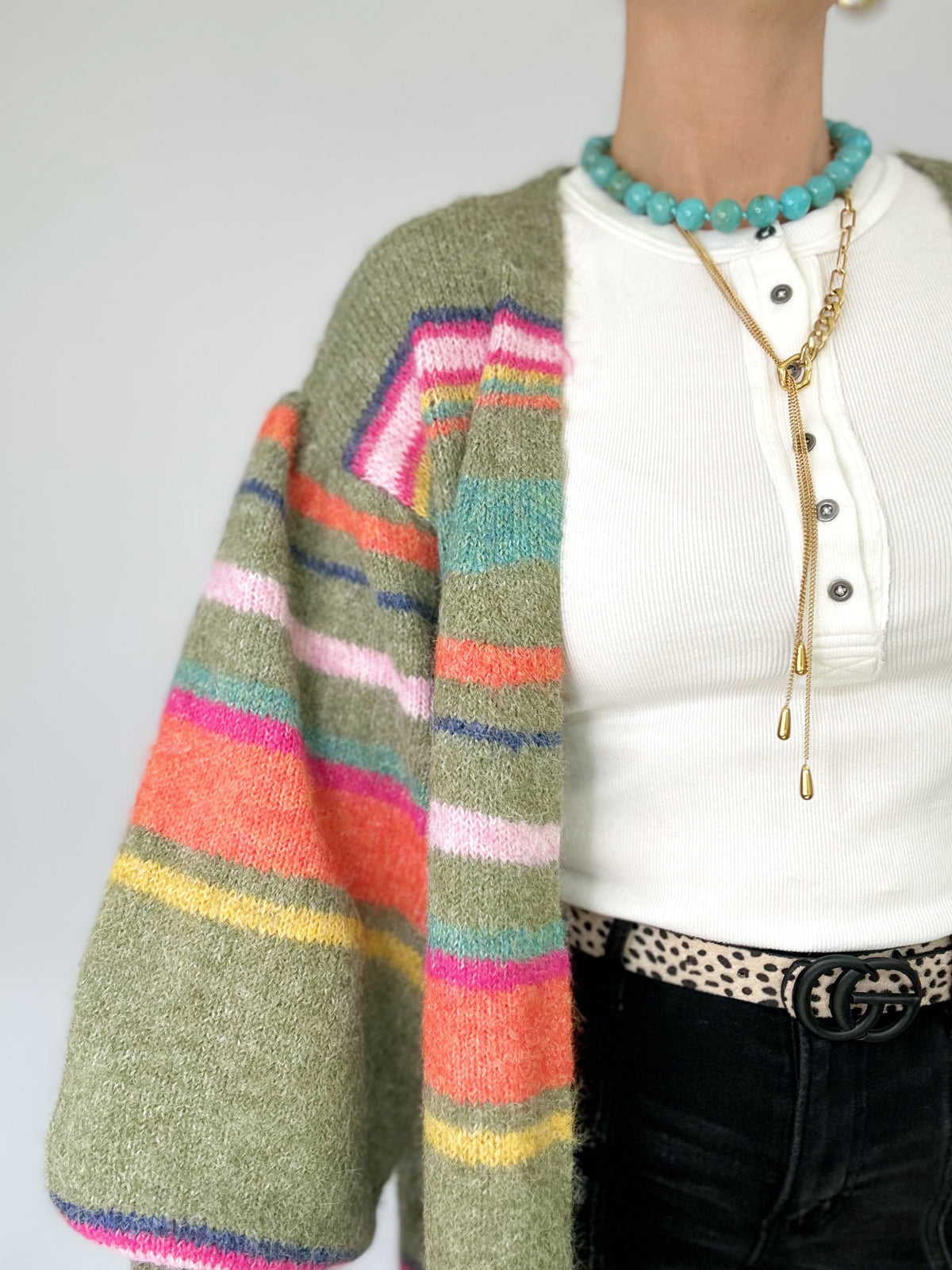 Evelyn Stripe Cardigan Olive