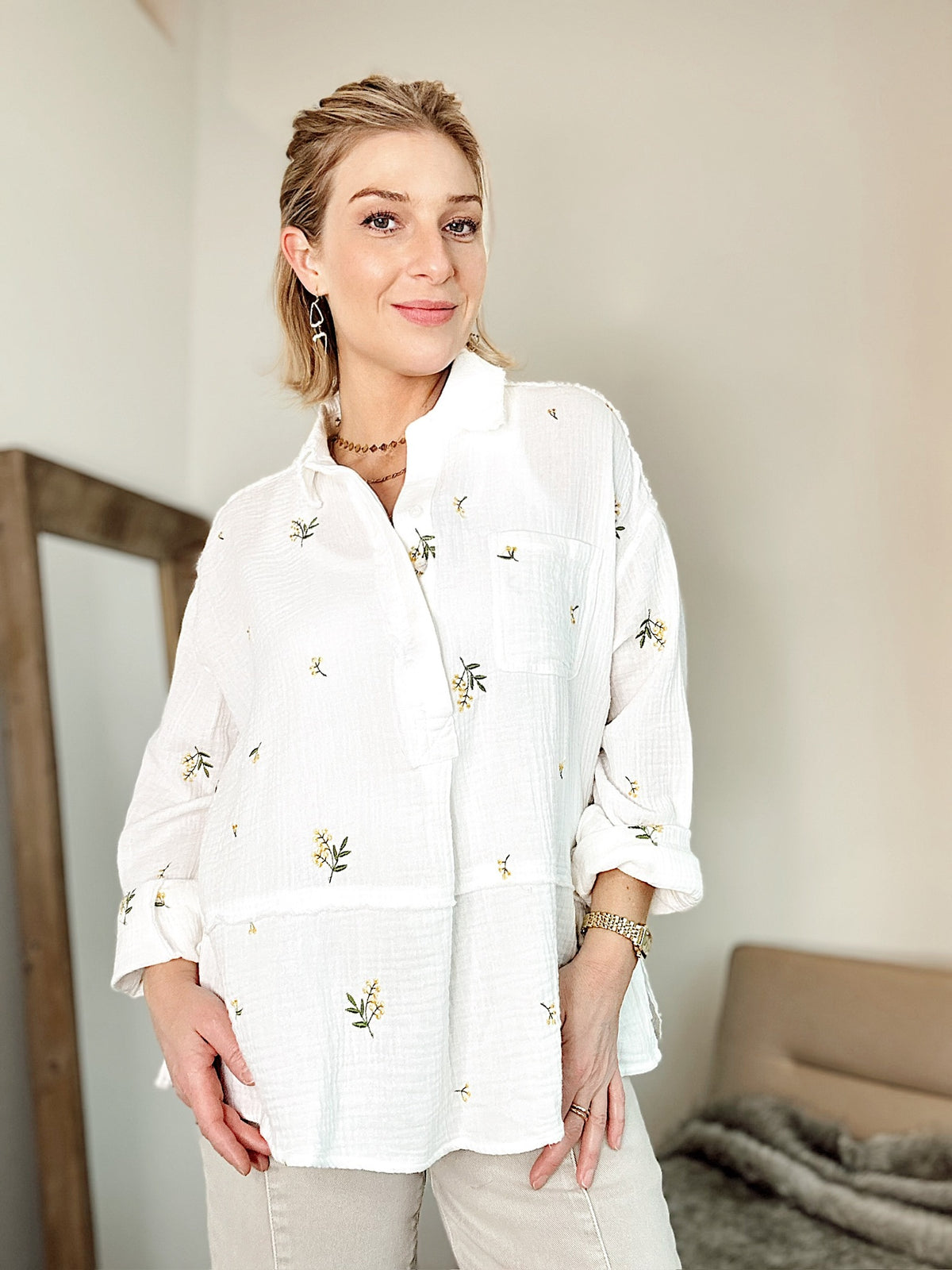 Emily Embroidered Gauze Shirt