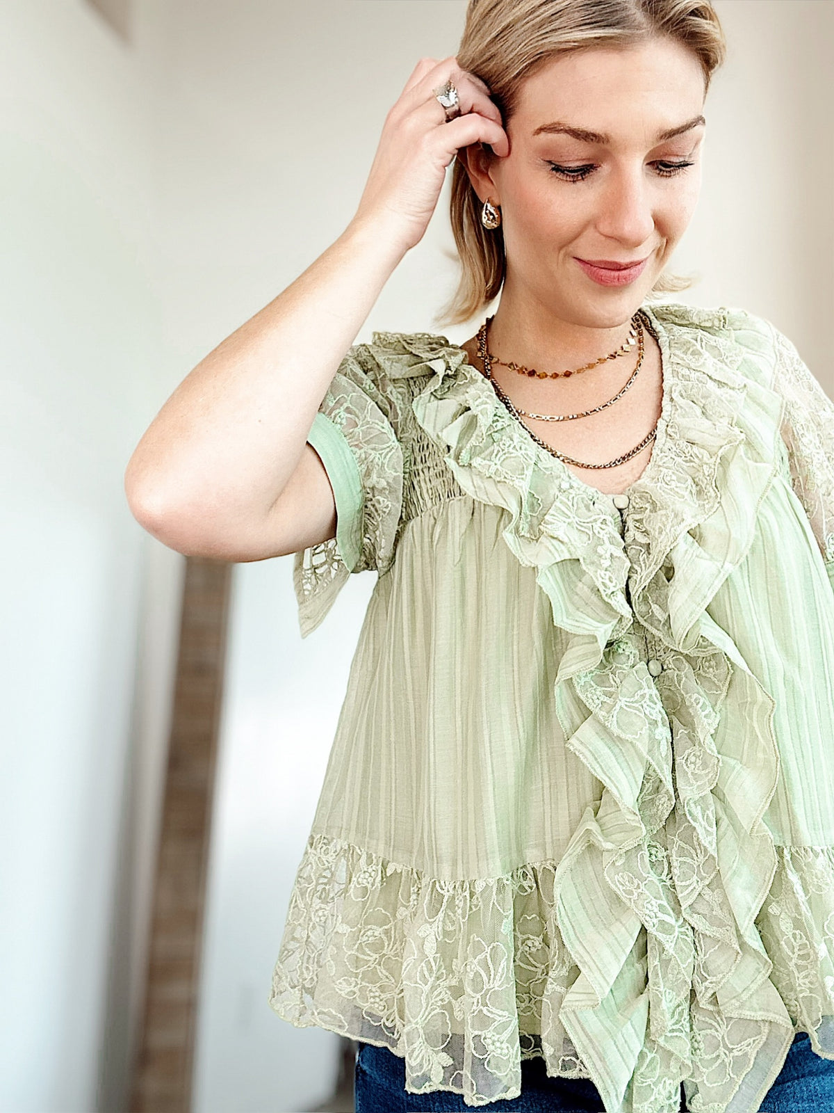 Mercy Peplum Blouse Pistachio