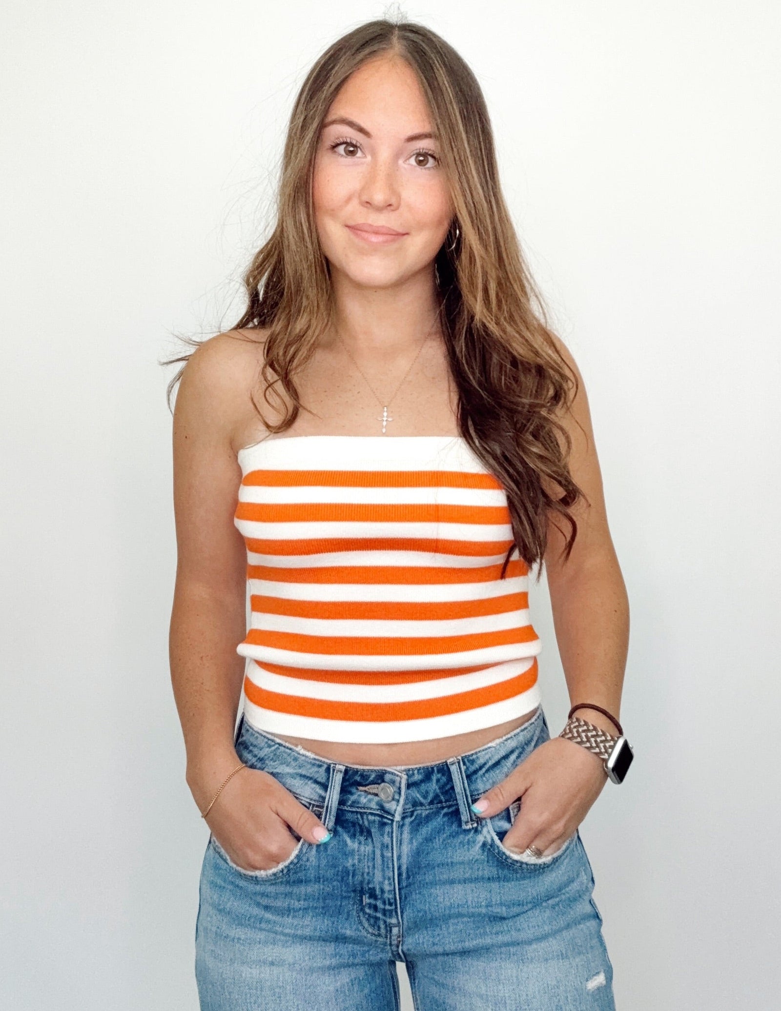 Avery Striped Tube Top Orange/Ivory