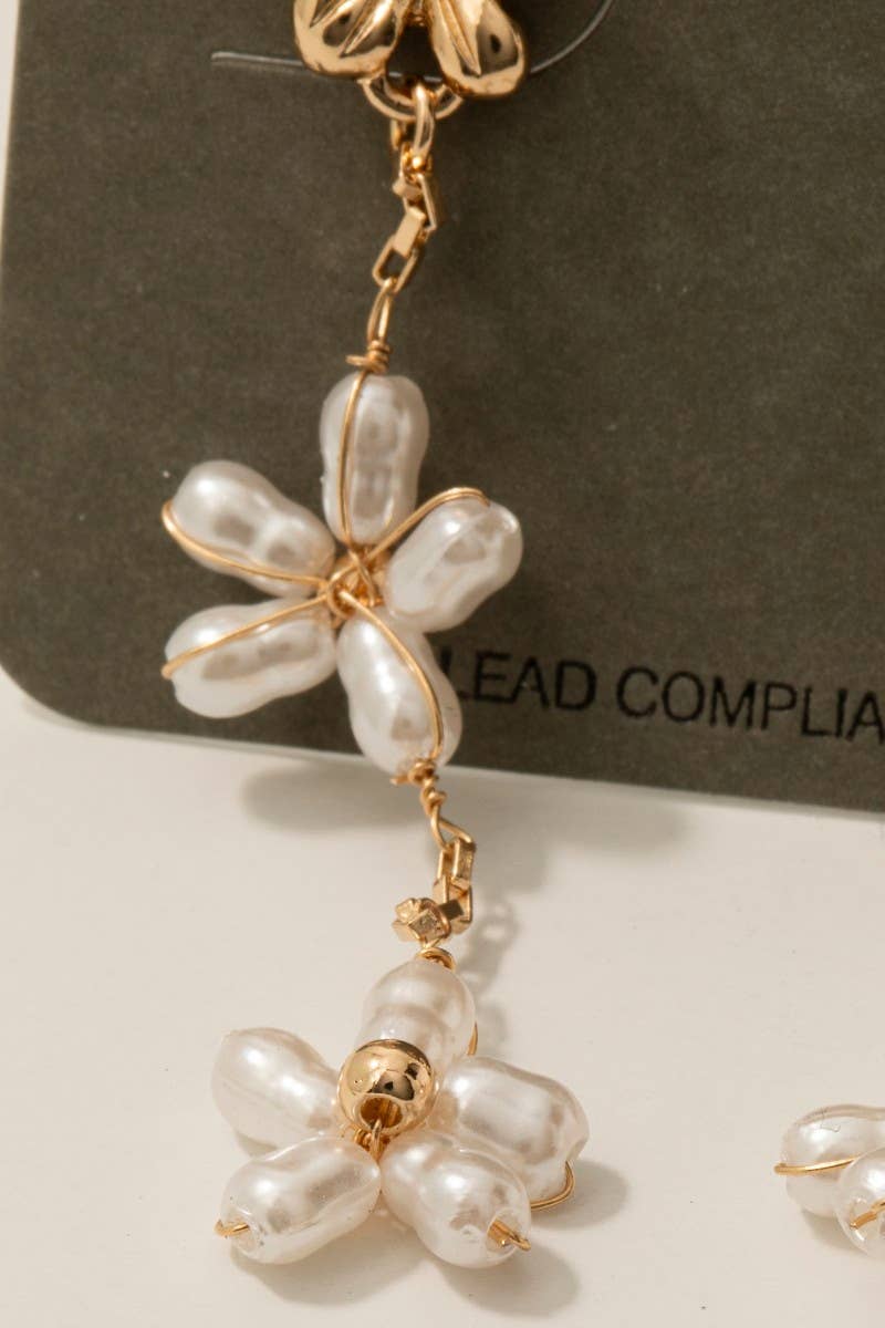 Pearl Beaded Flower Chain Dangle Earrings
