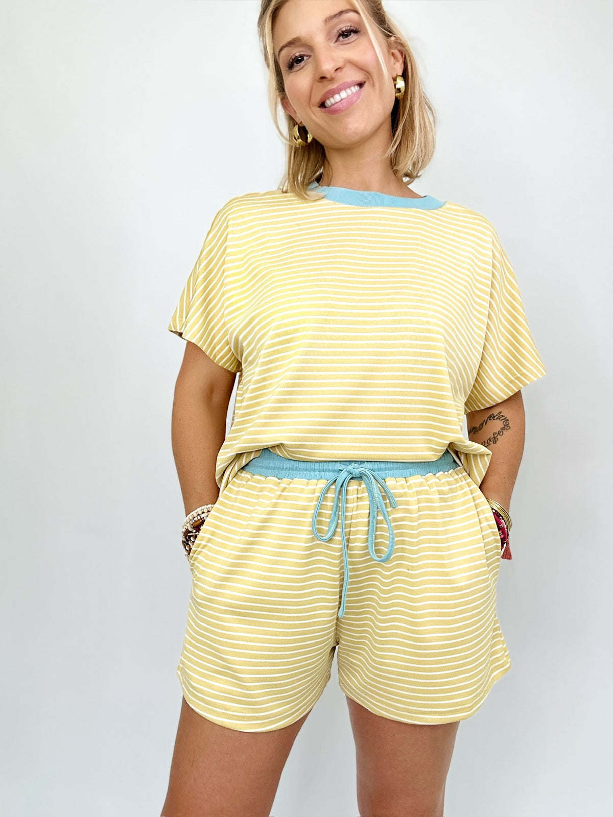 Annie Striped Tee &amp; Short Set Yellow