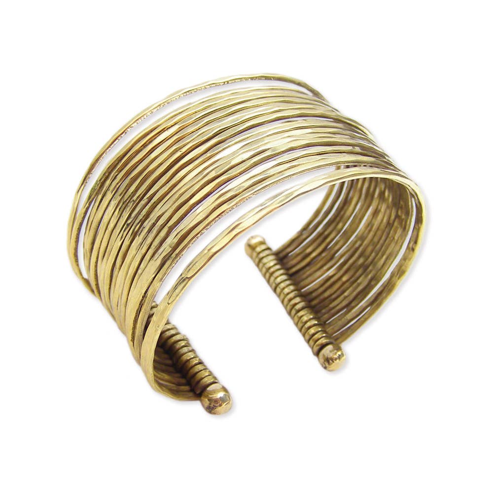 Gold Metal Thin Hammered Cuff Bracelet