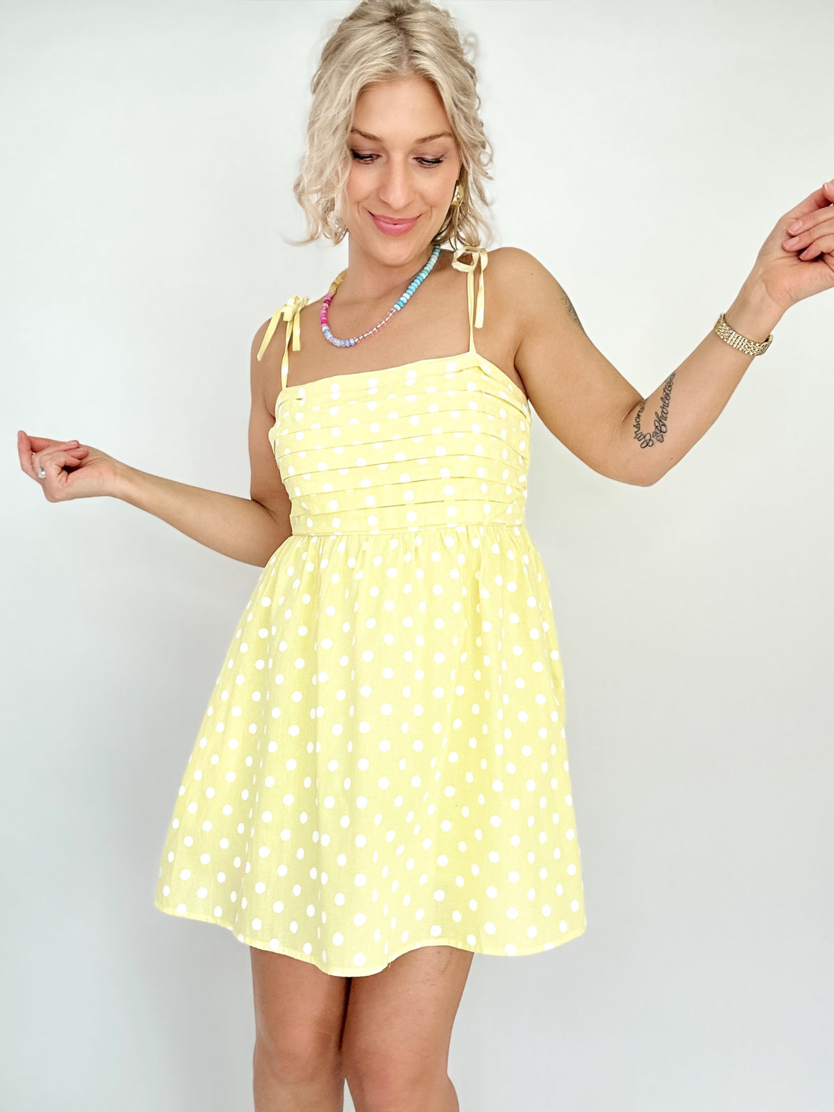 Irene Polka Dot Dress Lemon/white