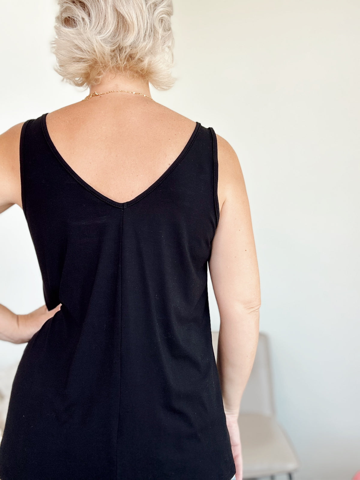 Delilah Bamboo Modal V-Neck Tank Black