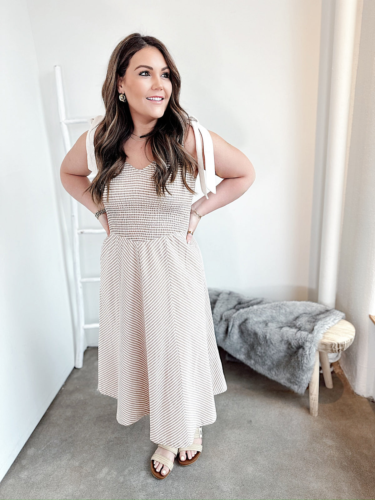 Willow Linen Striped Midi Dress