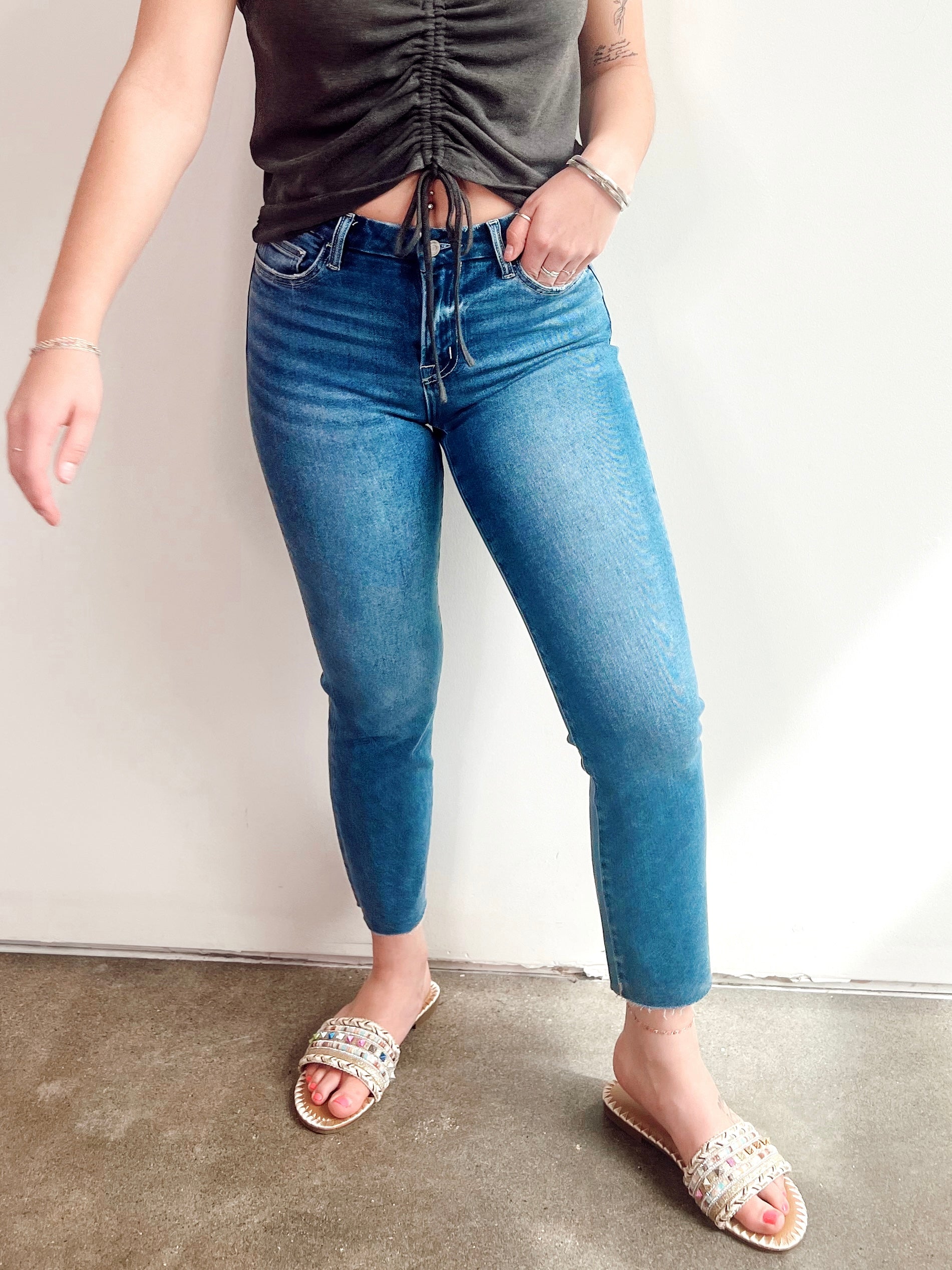 Pam Mid Rise Crop Slim Straight Jeans