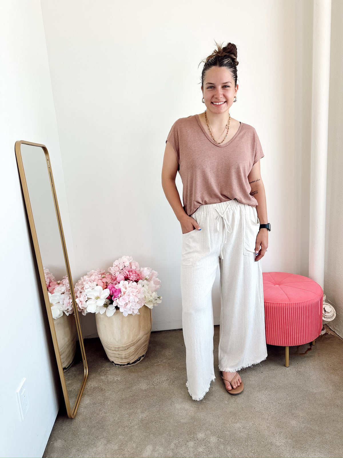 Baylor Cropped Wide Leg Pants Oatmeal