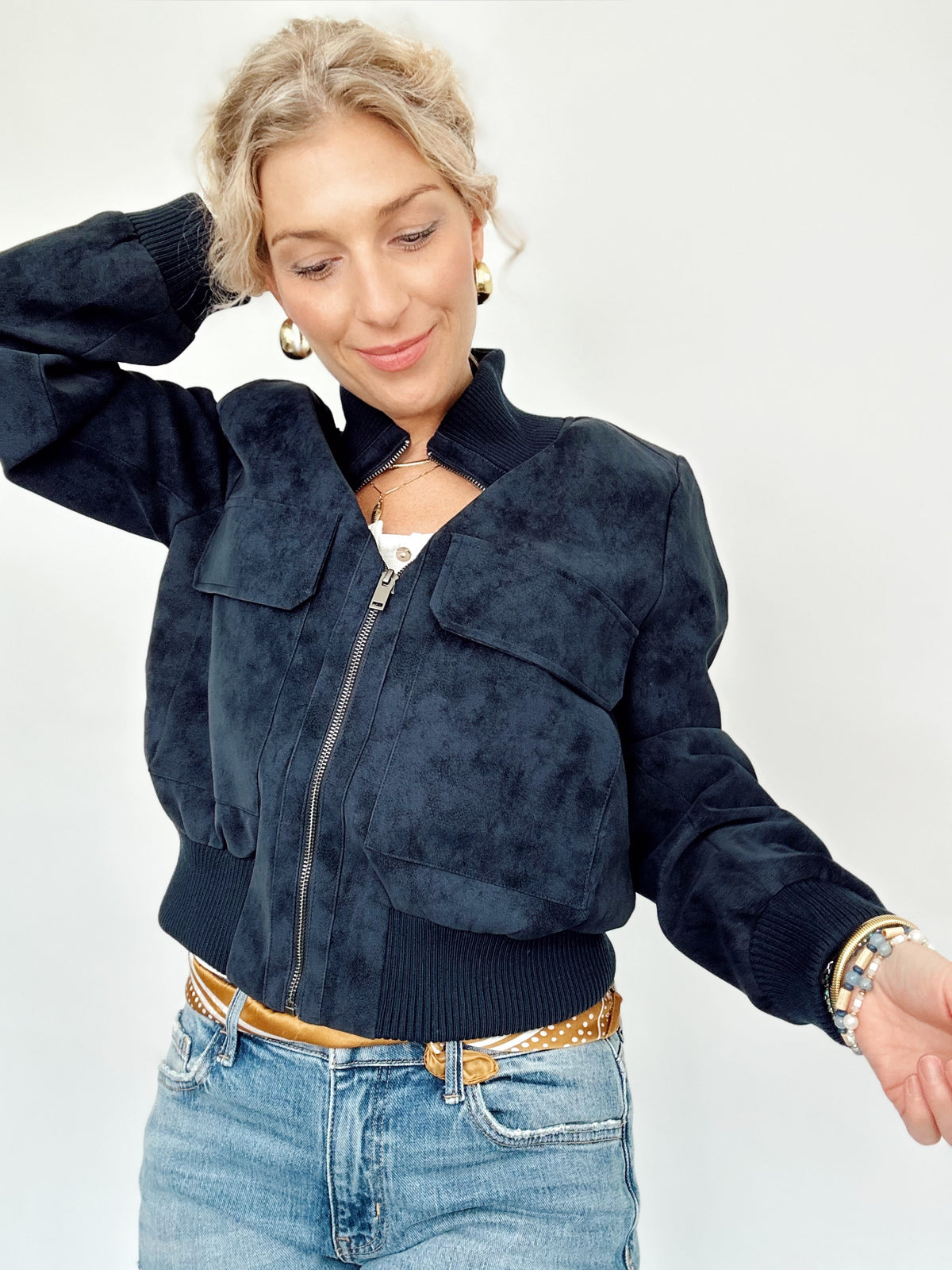 Candace Suede Jacket Navy