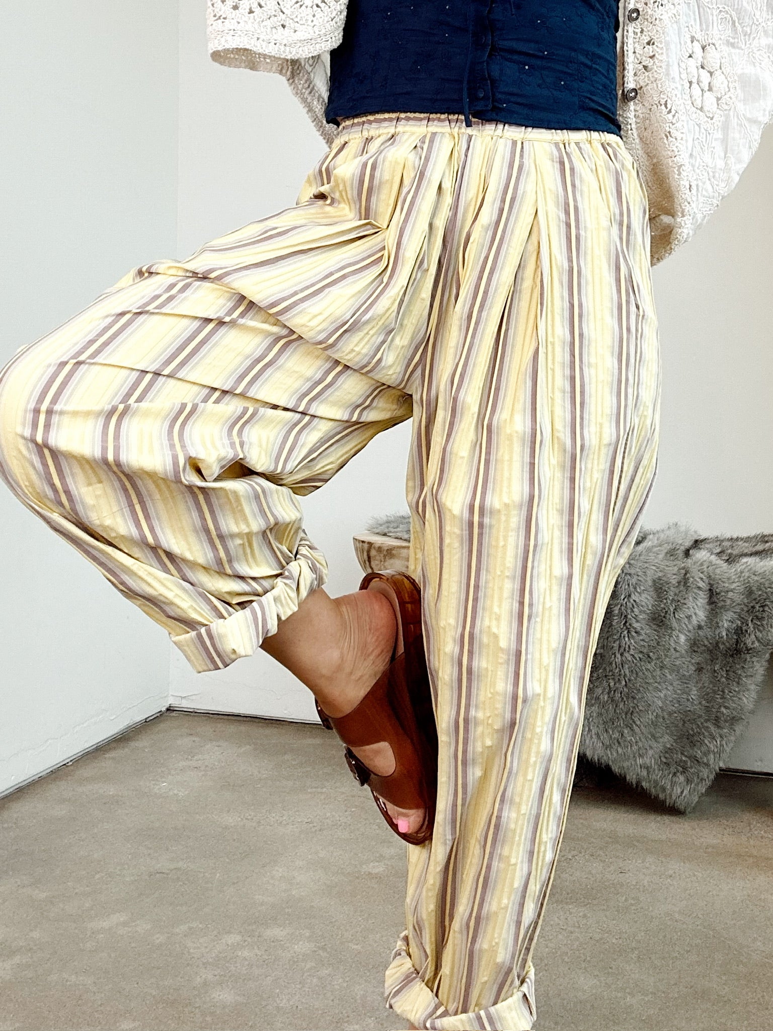Ashton Striped Parachute Pants Yellow