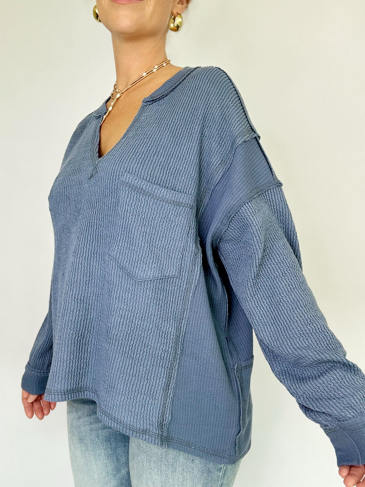 Ramona Split Neck Ribbed Top