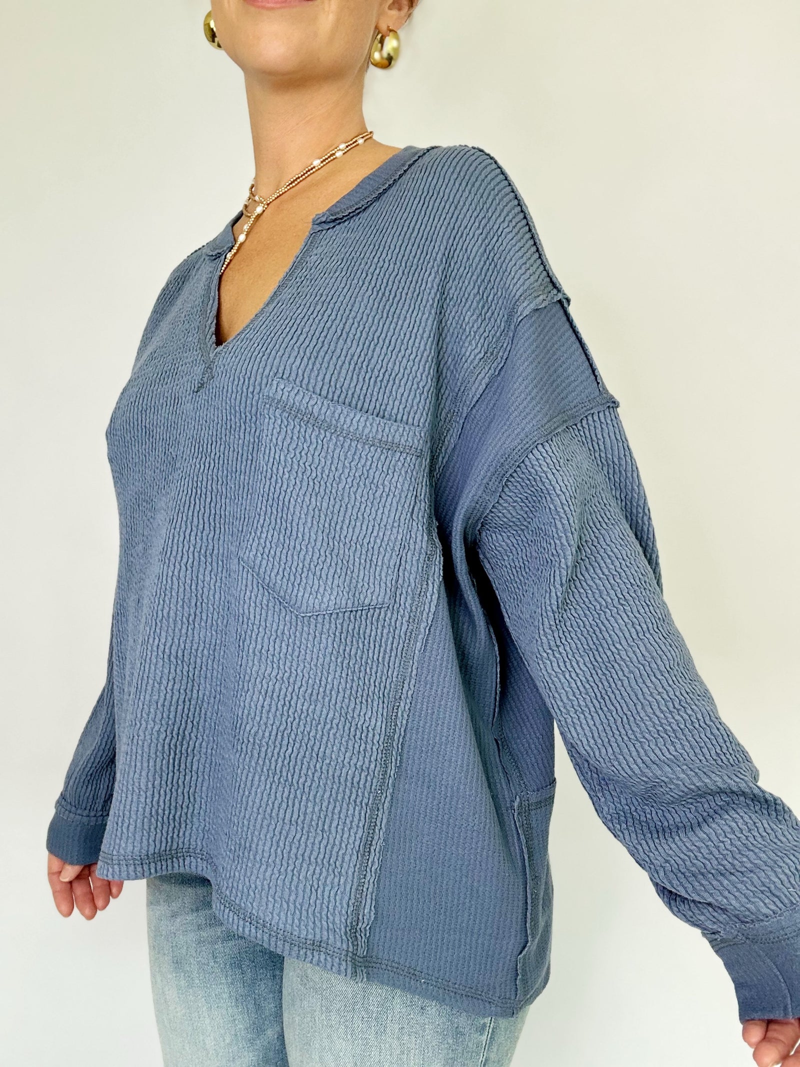 Ramona Split Neck Ribbed Top