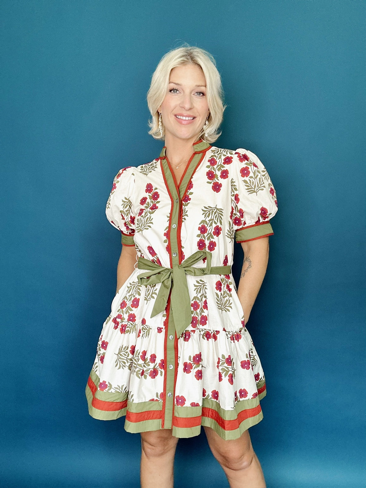 Lara Floral Mini Dress Ecru