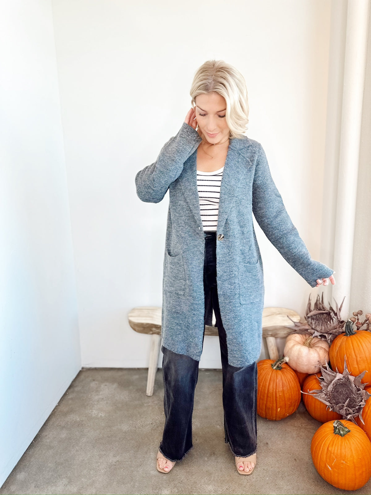 Brielle Open Sweater Coat Charcoal