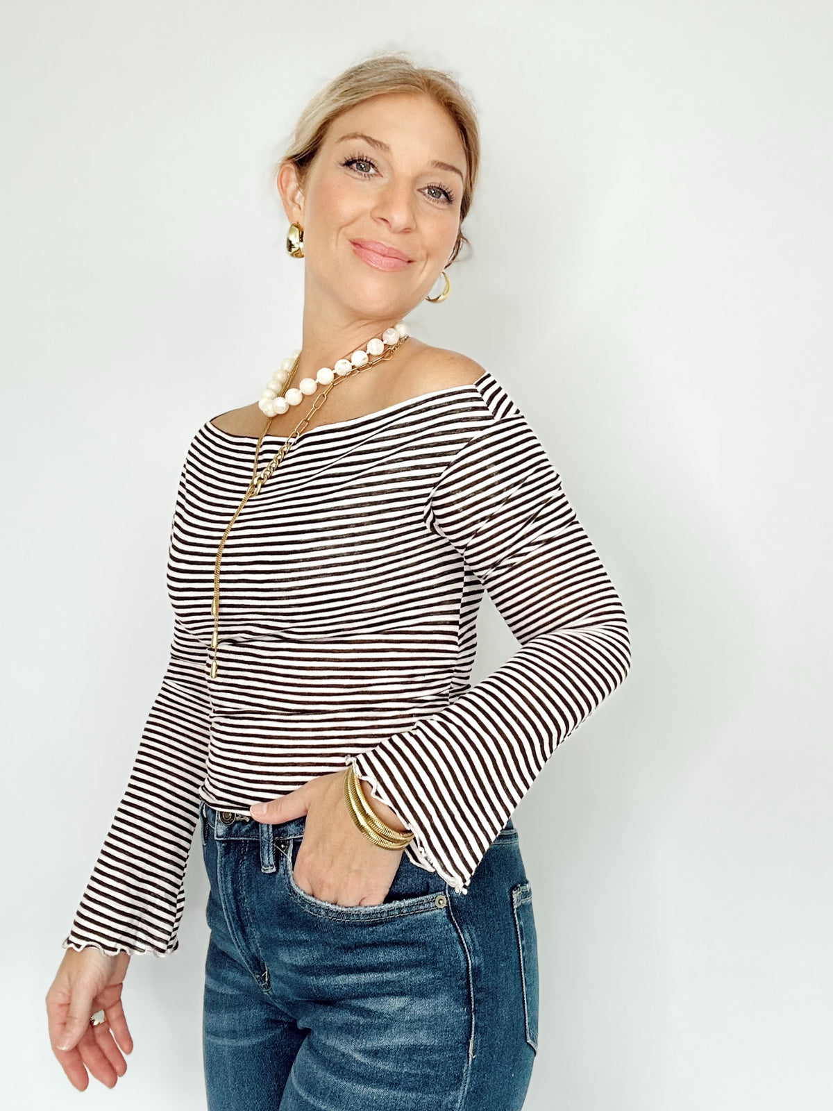 Fiona Stripe Asymmetrical Neck Top