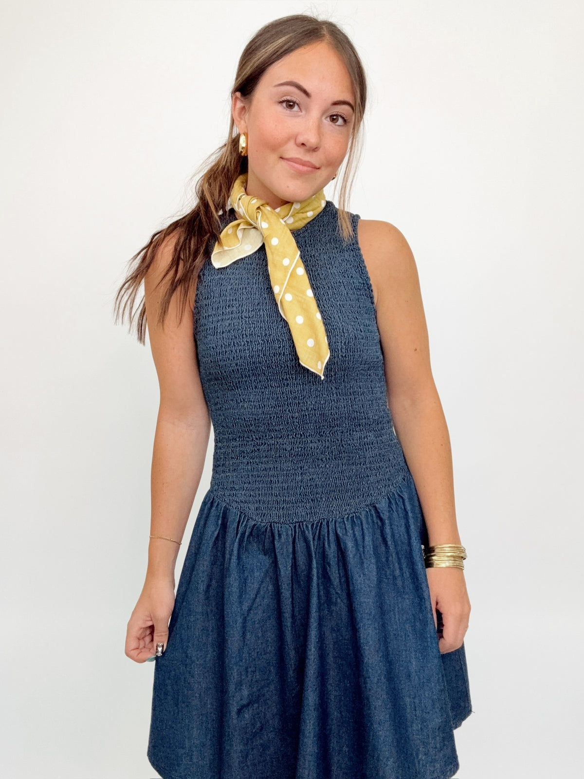 Brie Smocked Denim Mini Dress