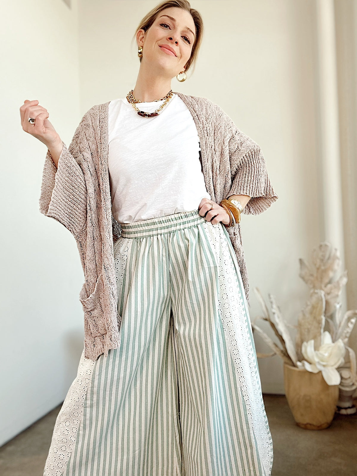 Becky Striped Wide Leg Pants Eucalyptus