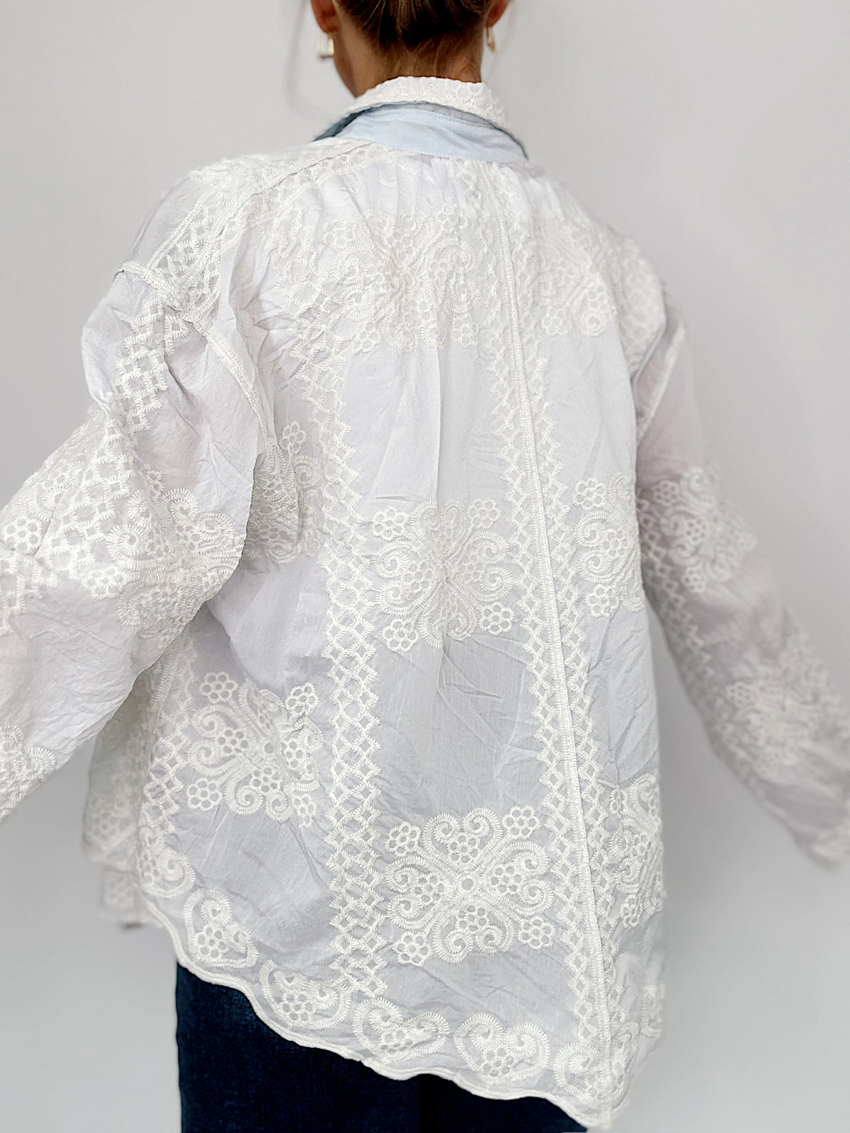 Lori Embroidery Long Sleeve Shirt Sky Blue