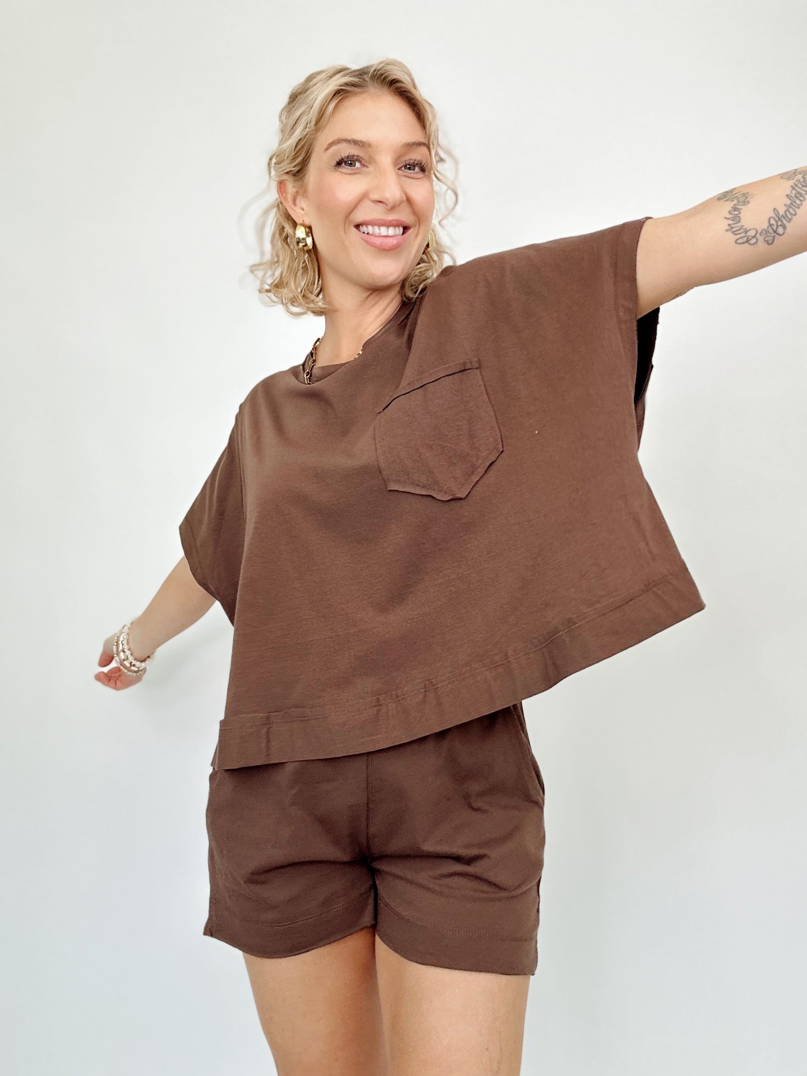 Nikki Boxy Top & Shorts Set Brown