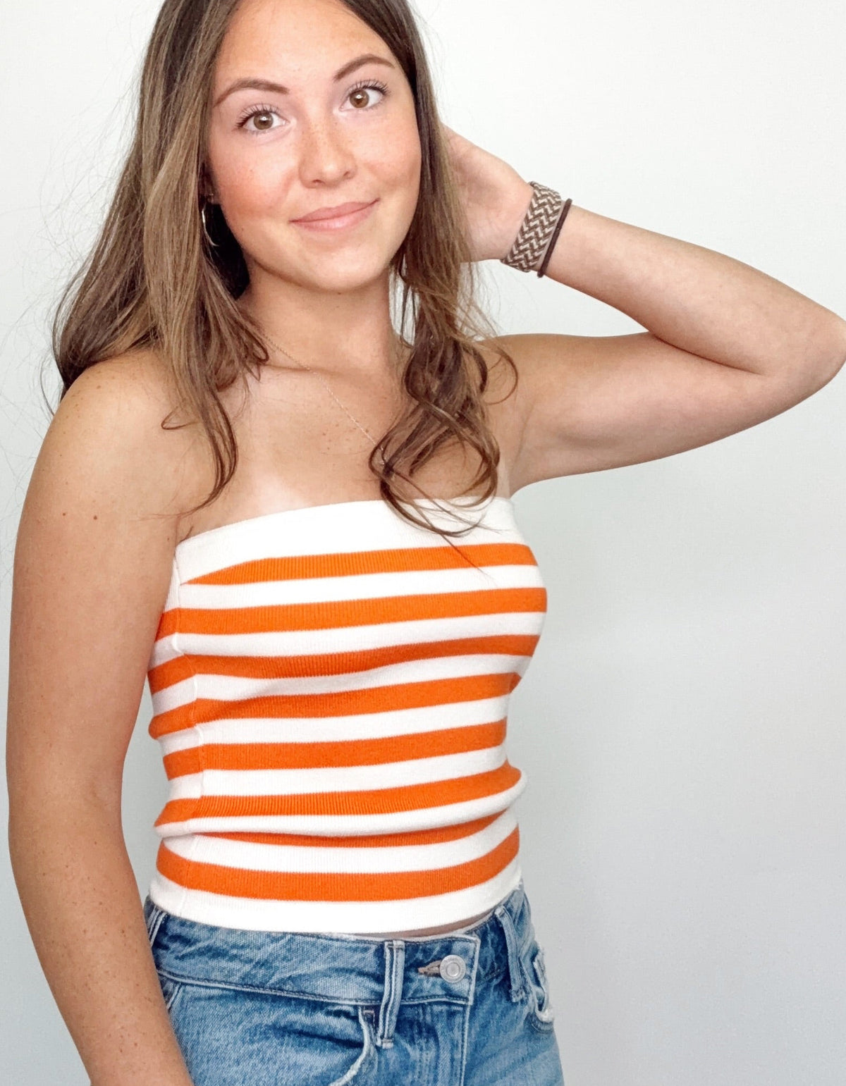 Avery Striped Tube Top Orange/Ivory