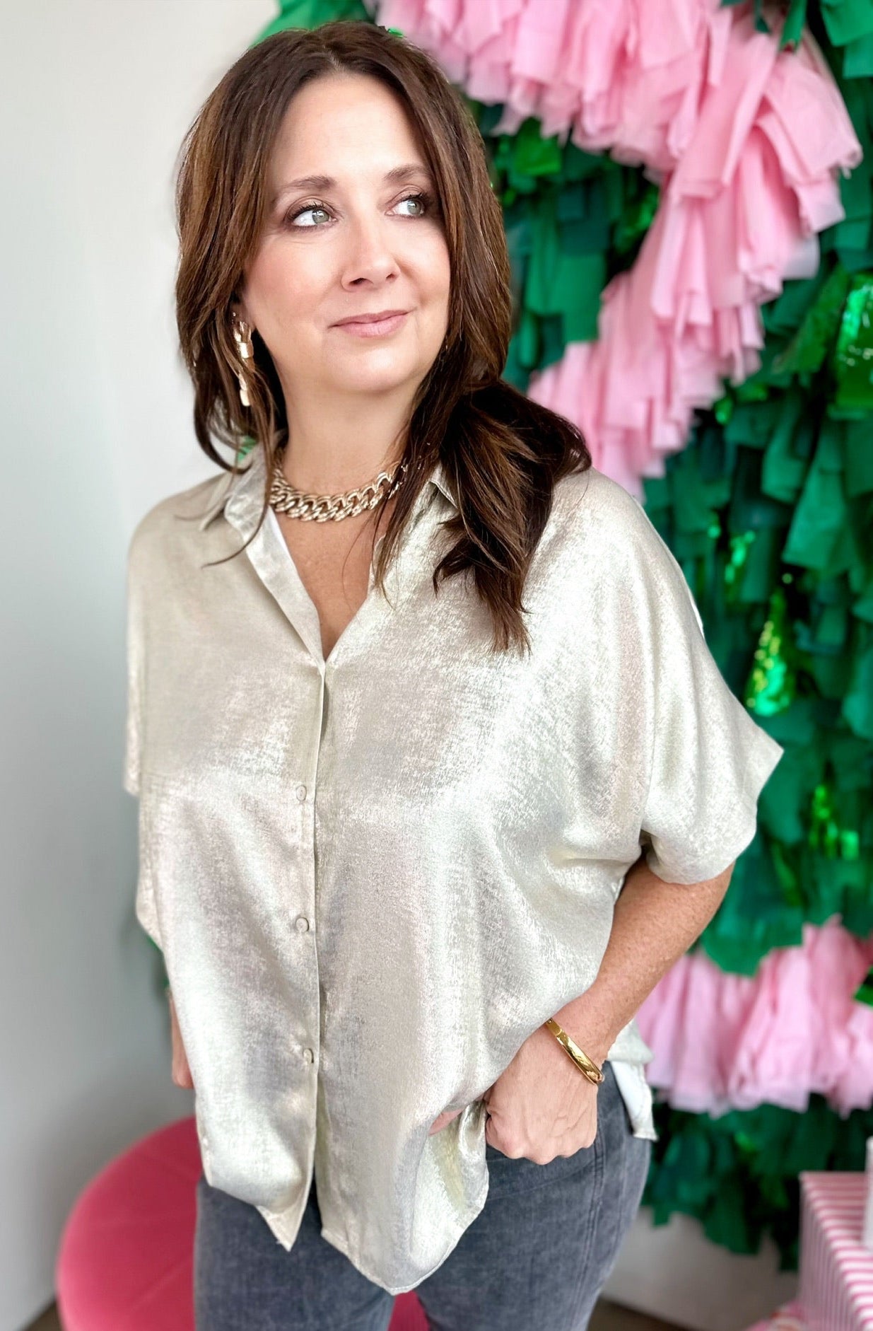 Victoria Metallic Blouse Champagne