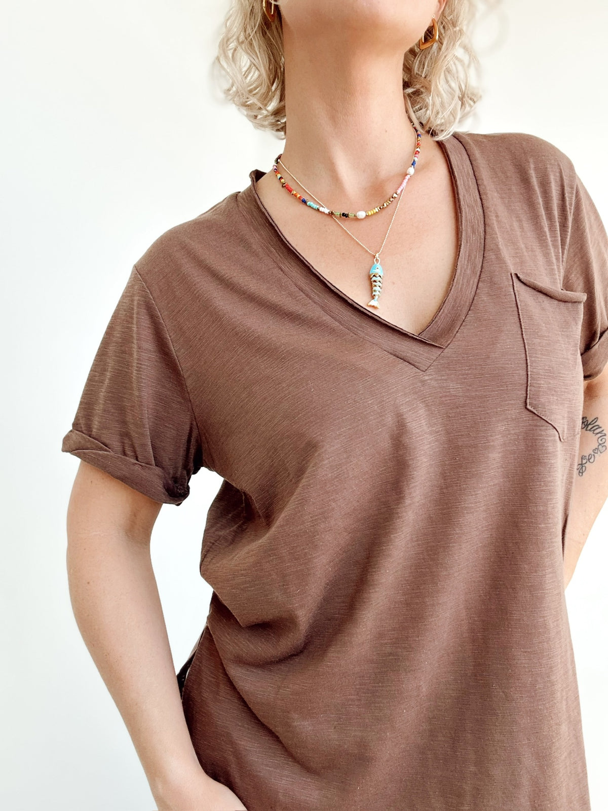 Sydney V-neck Short Sleeve Top Chocolate