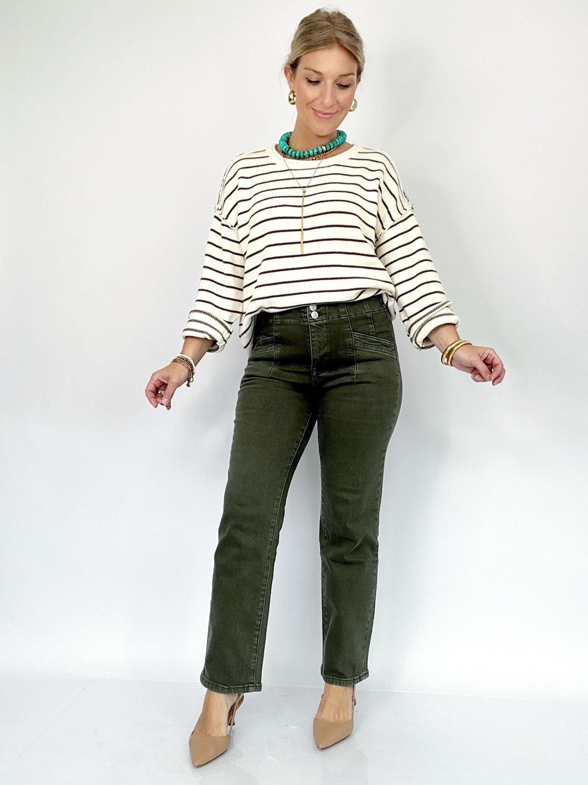 Katie Stripe Crew Neck Sweater Cream