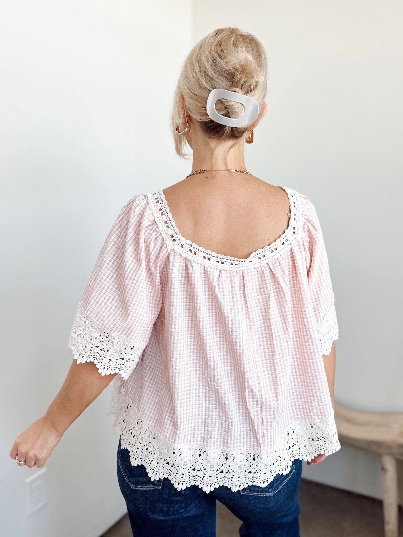 Ginger Gingham & Lace Top Blush
