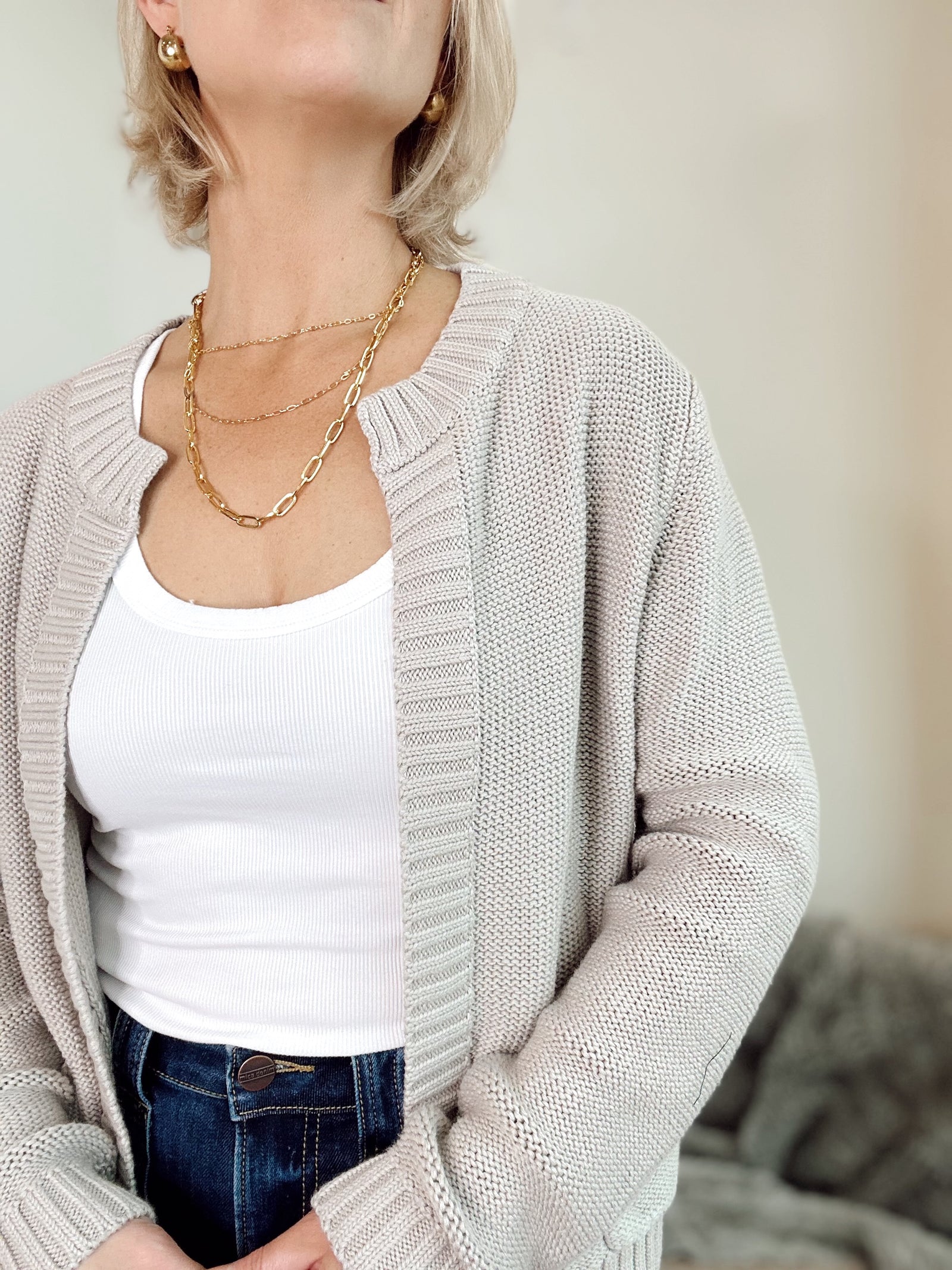 Hannah Knit Cardigan Stone