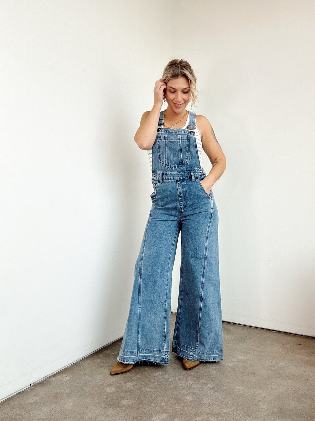 Gabriella Wide Leg Denim Overalls