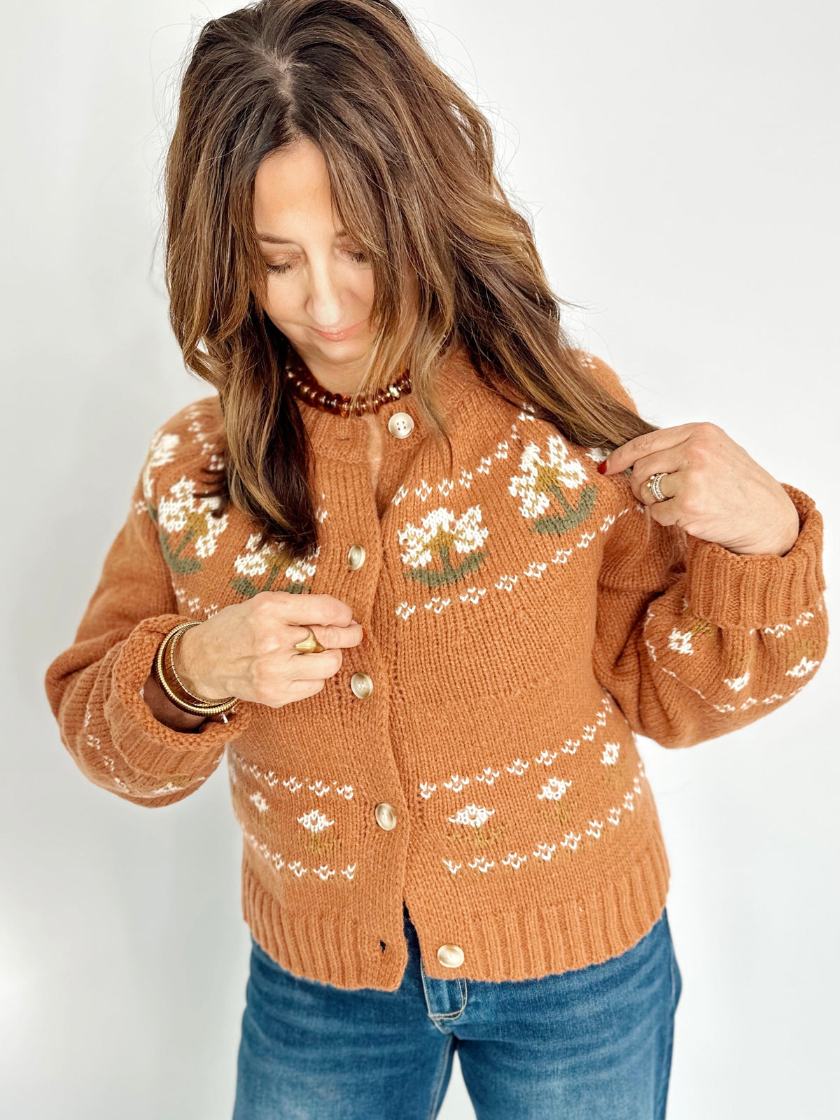 Chantel Flower Button Down Sweater Cardigan