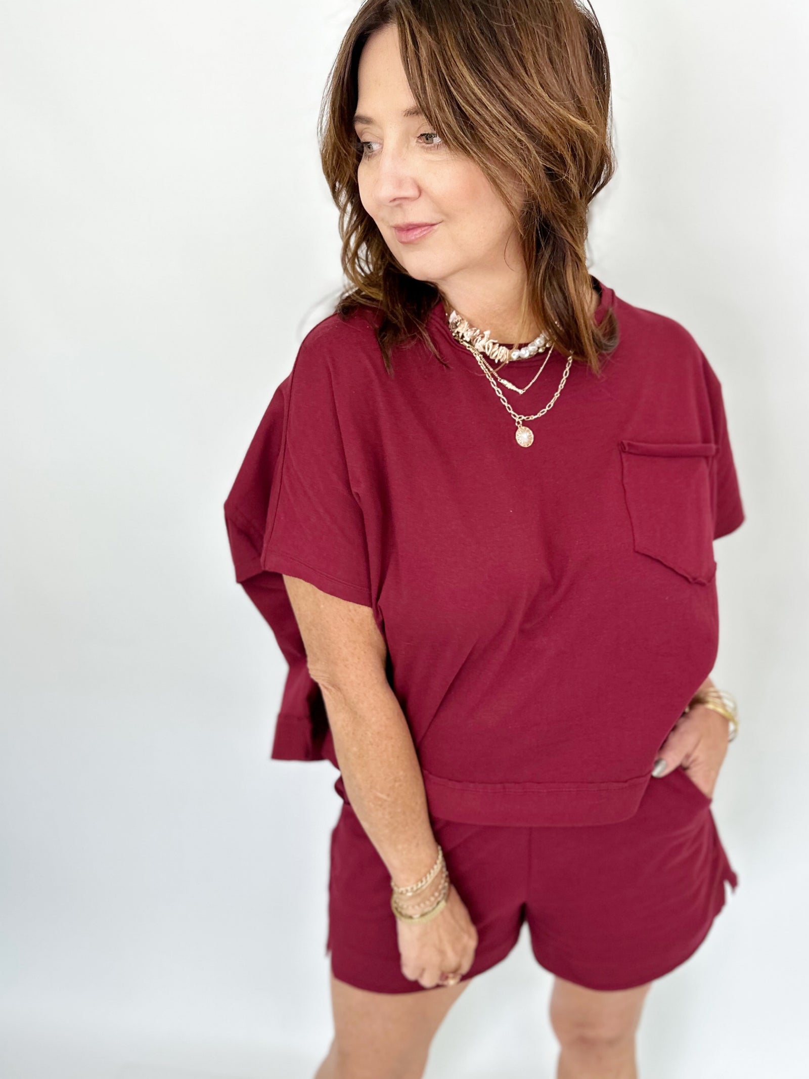 Nikki Boxy Top & Shorts Set Cabernet